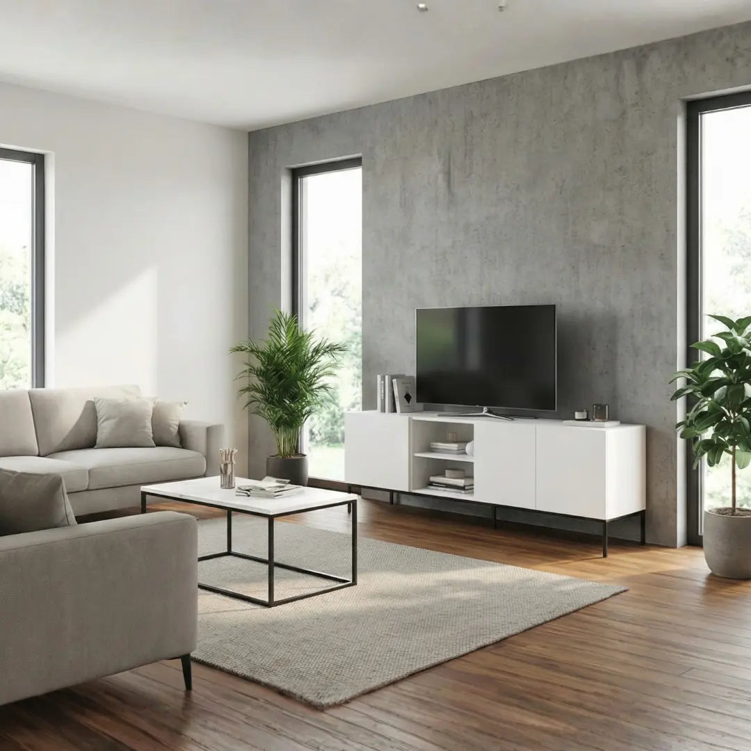 Aven TV Console | Modern Matte White Media Unit with Storage