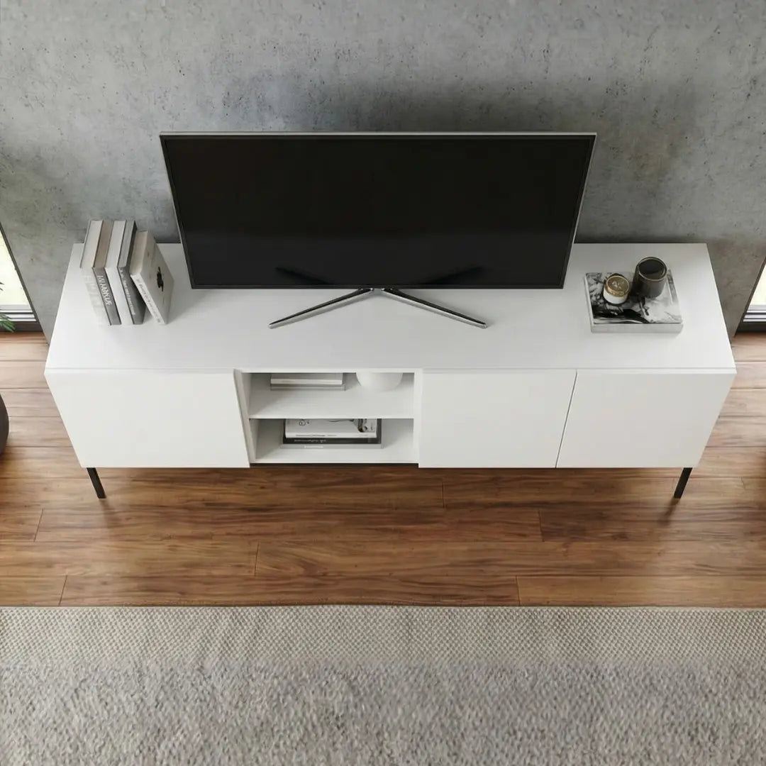 Aven TV Console | Modern Matte White Media Unit with Storage