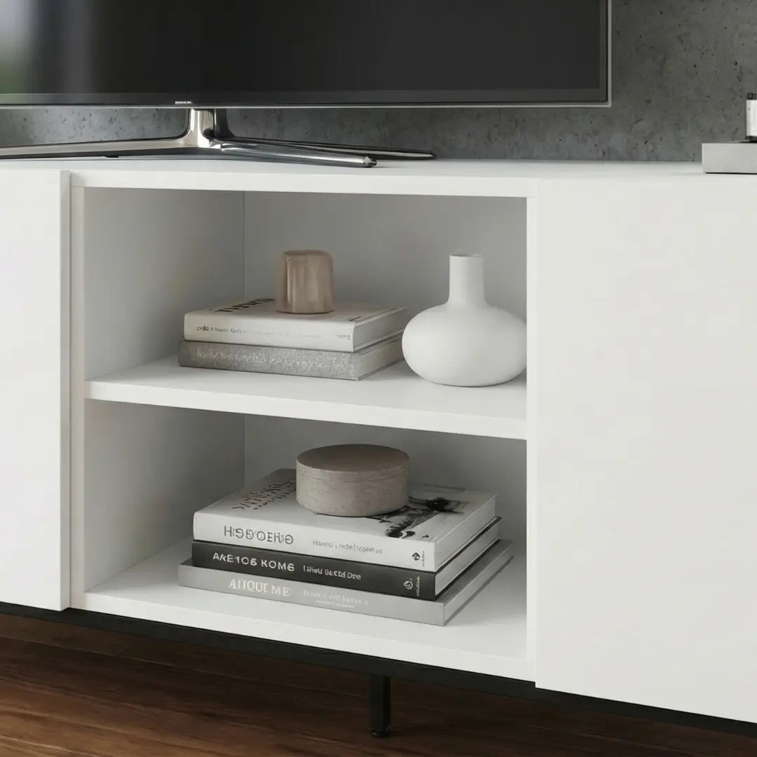Aven TV Console | Modern Matte White Media Unit with Storage