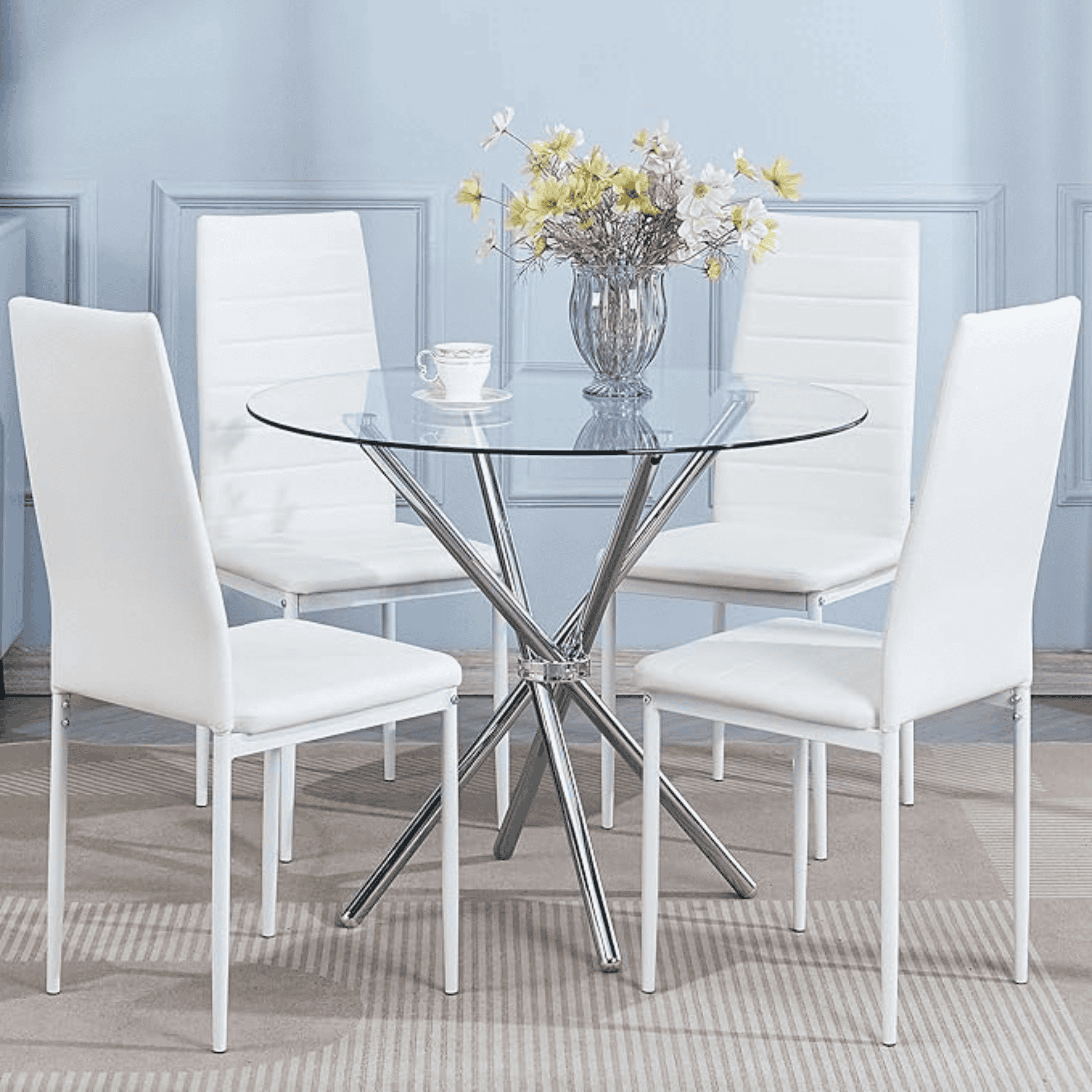 36 inches Bella Round Glass Top Dining Table with Chrome Legs