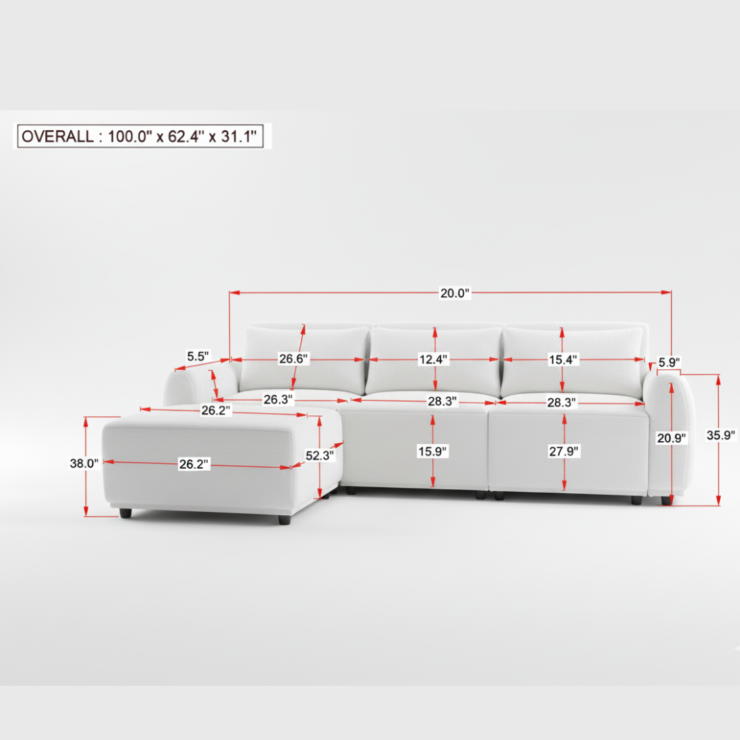 Bianca White Chenille Ottoman Sofa