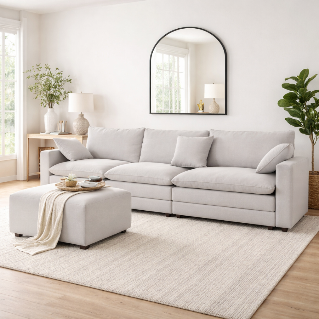 Bianca White Chenille Ottoman Sofa