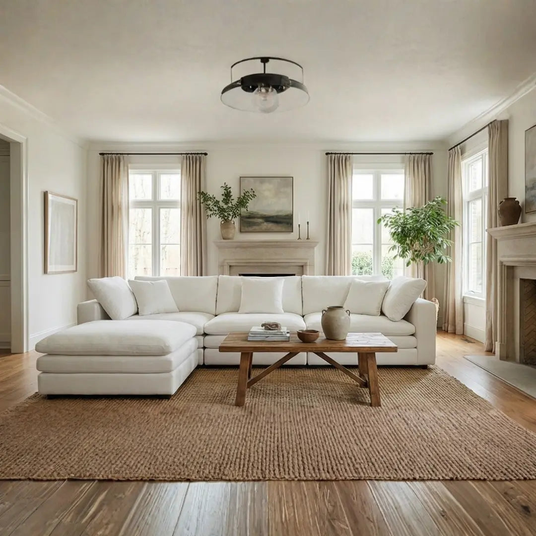 Bianca White Chenille Ottoman Sofa