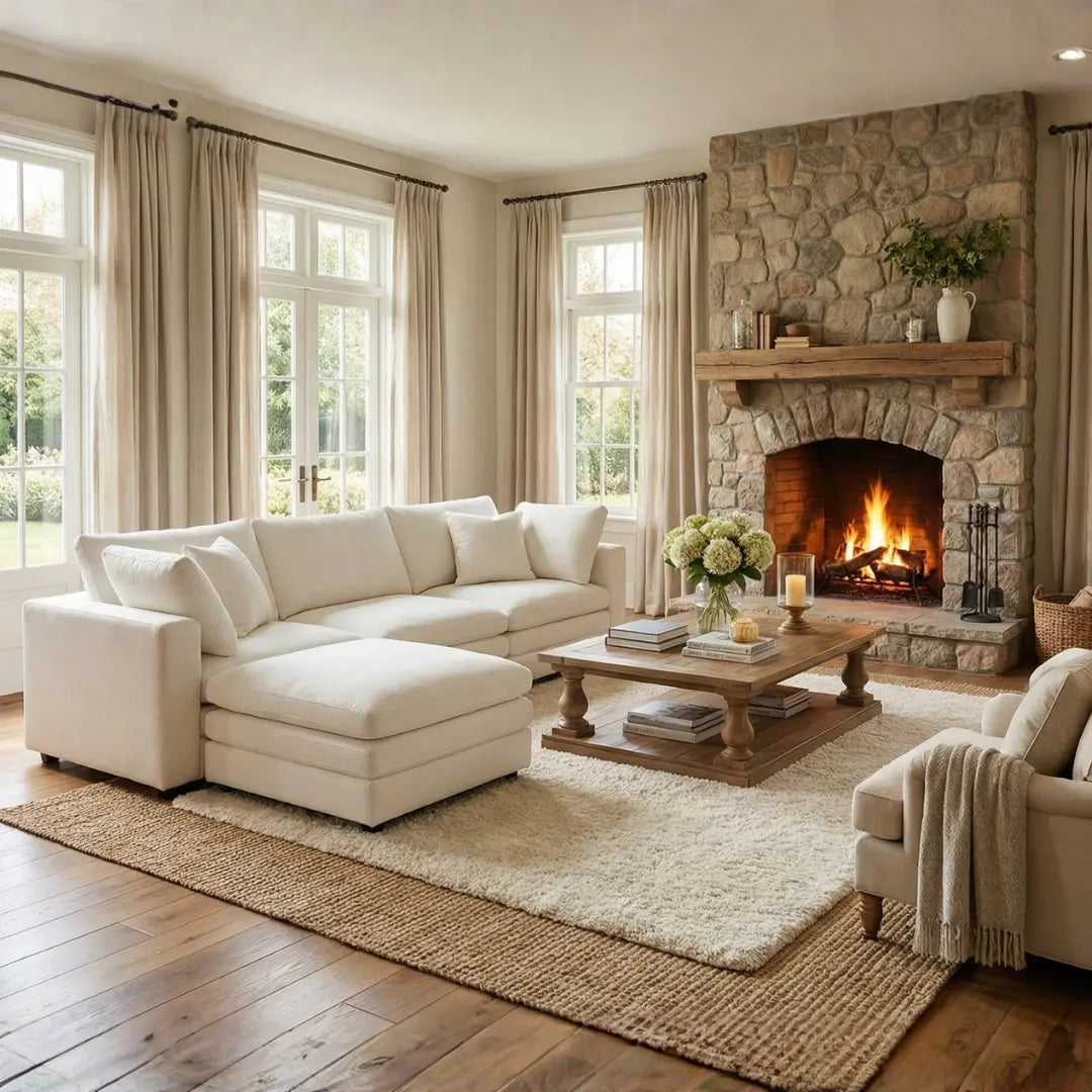 Bianca White Chenille Ottoman Sofa