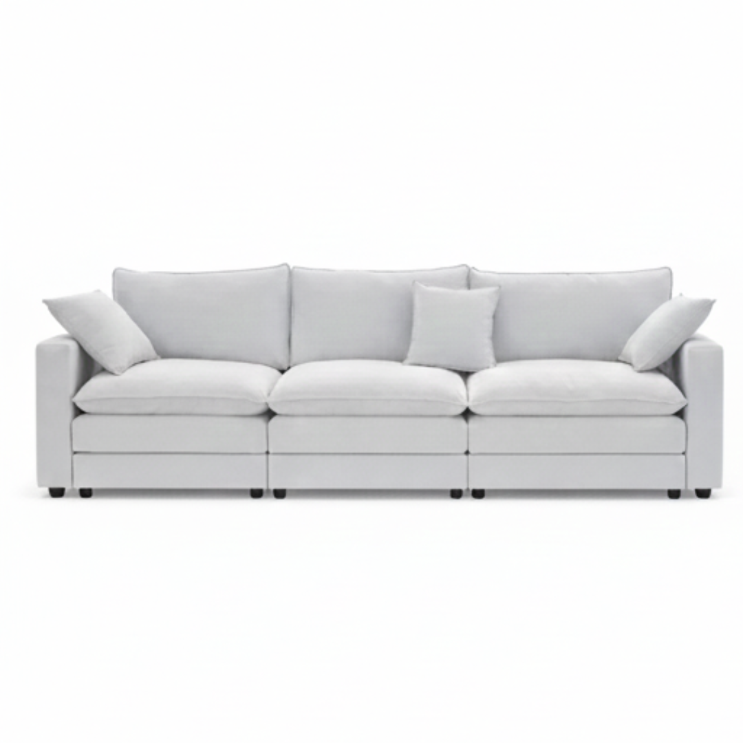 Bianca White Chenille Ottoman Sofa