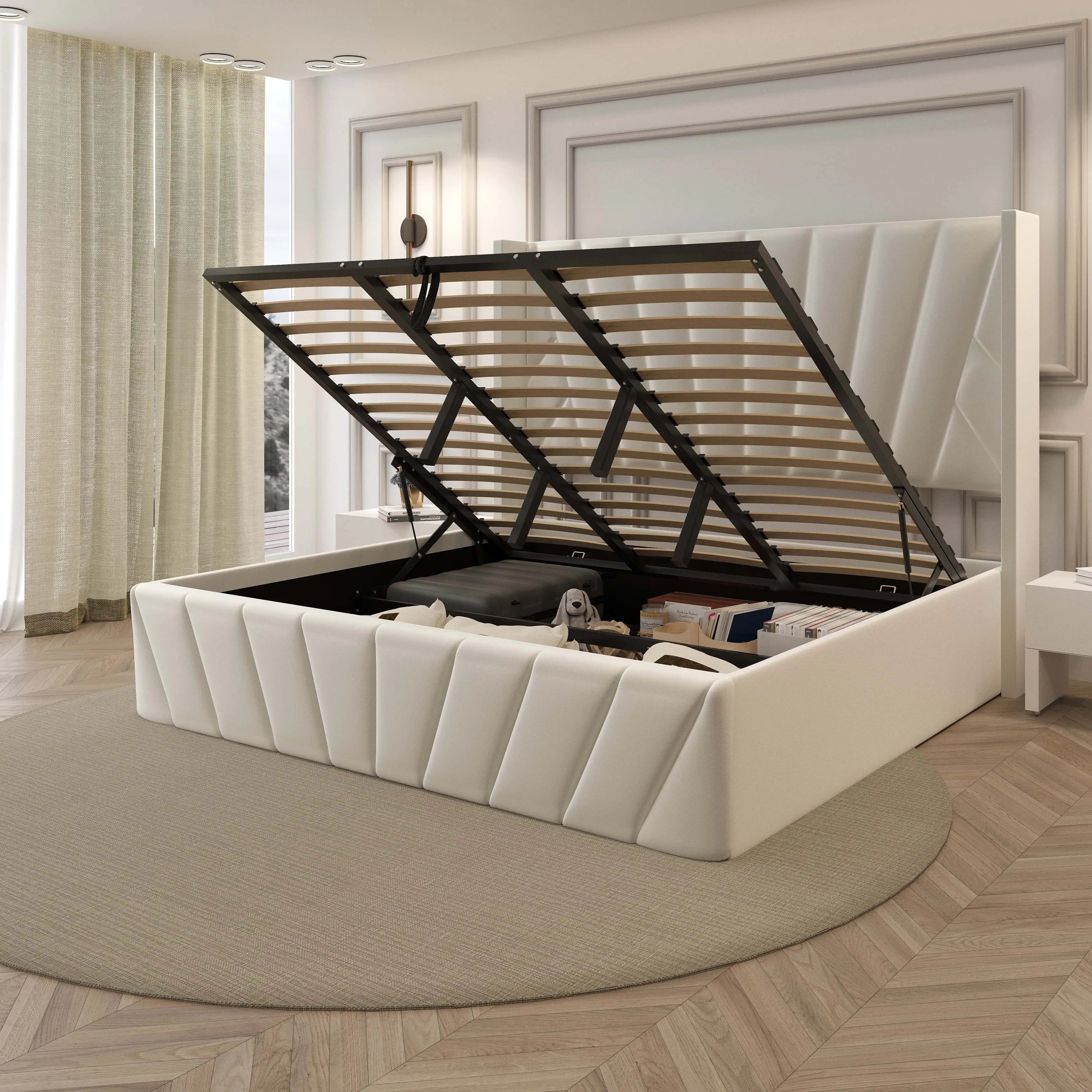 EVA_Upholstered_Platform_Bed_with_Hydraulic_Storage_Solid_Wood_Frame_Queen_