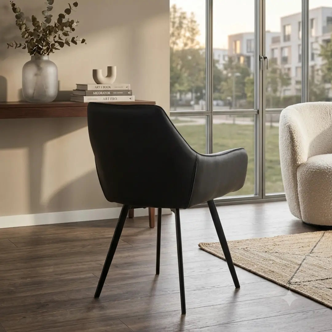 Emily Black leather Dining Chair