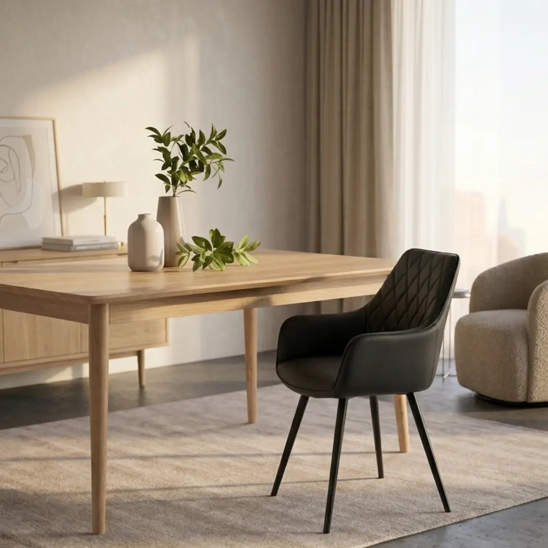 Emily Black leather Dining Chair