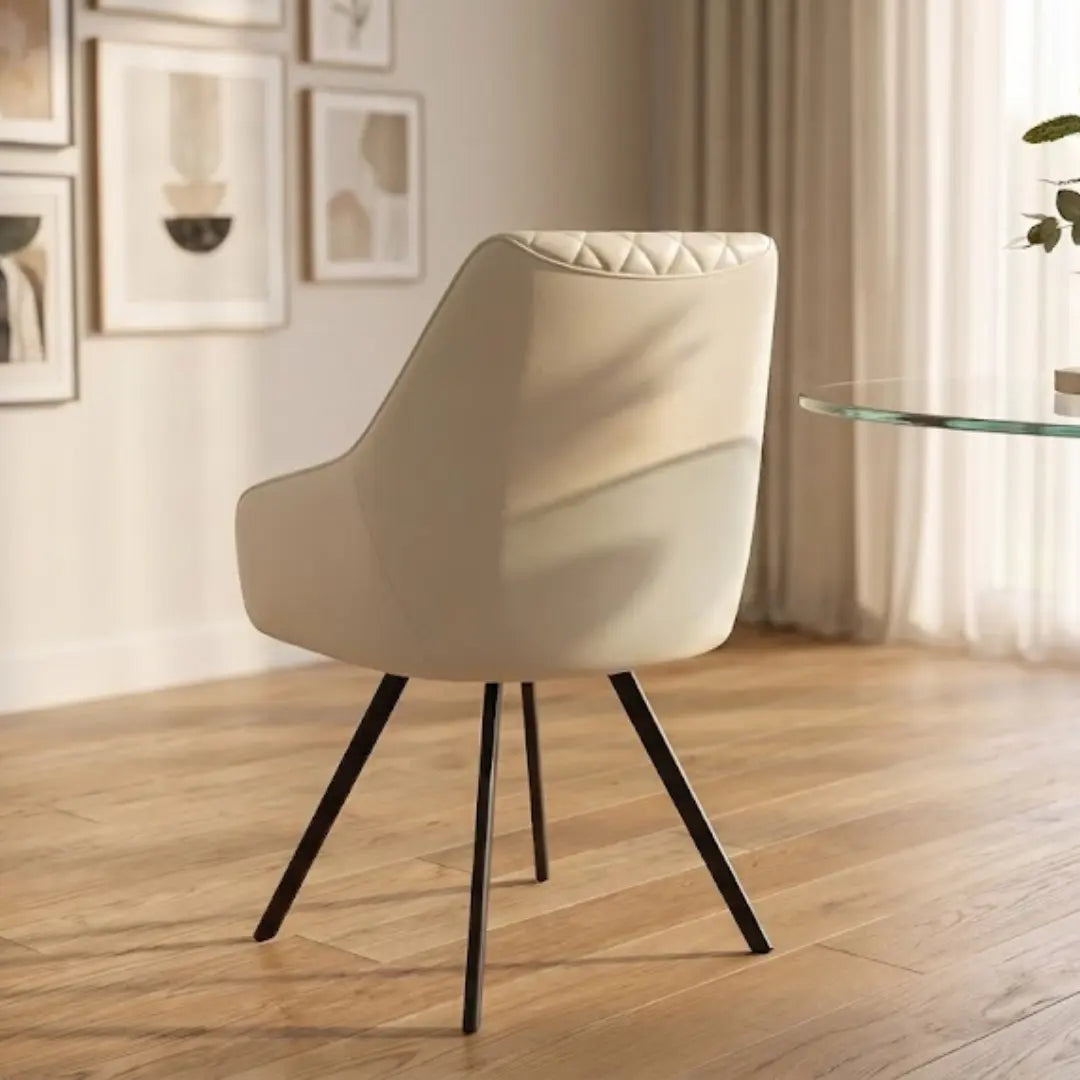 Emily Ivory Dining Chair with Black Metal Legs