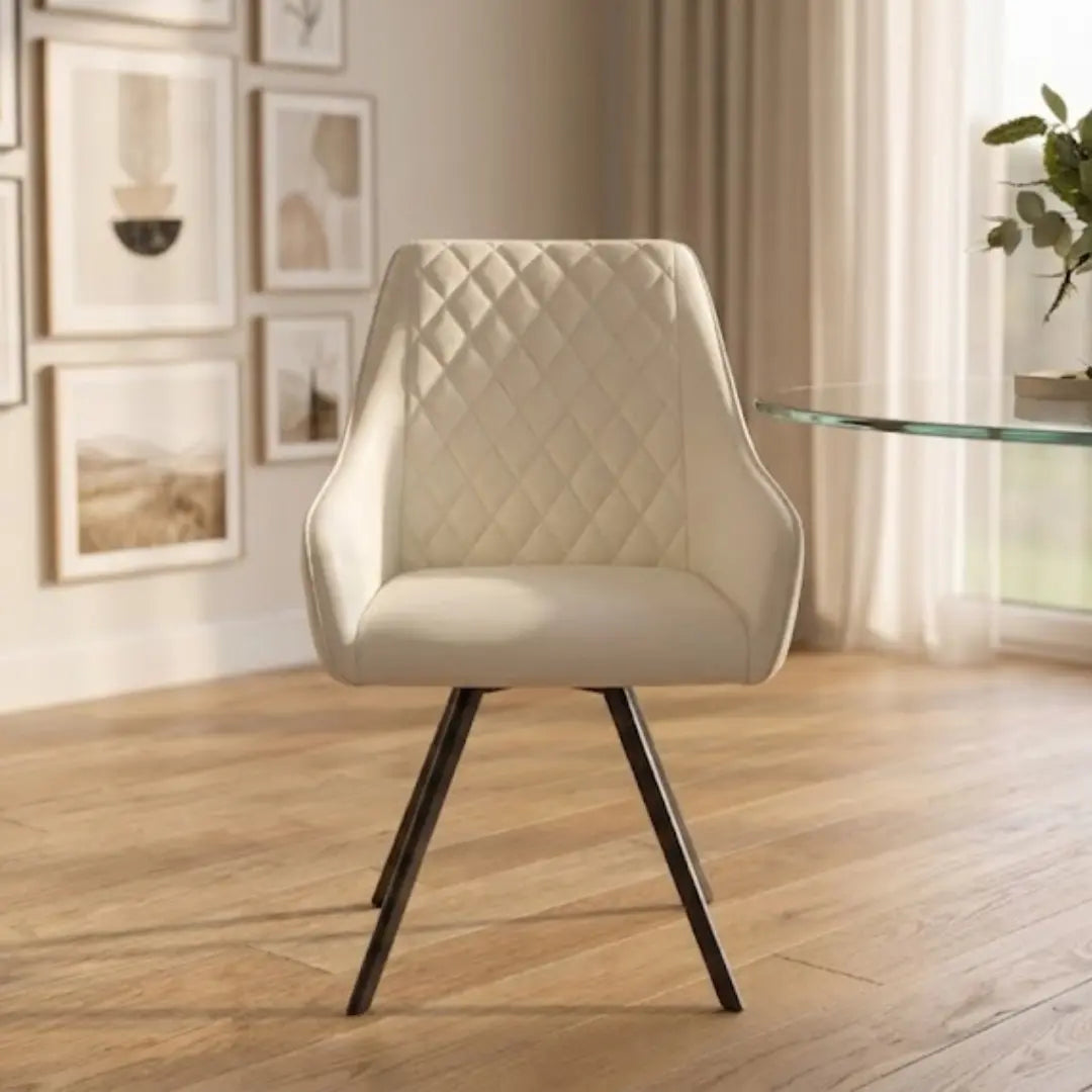 Emily Ivory Dining Chair with Black Metal Legs
