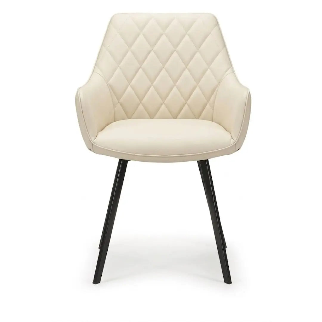Emily Ivory Dining Chair with Black Metal Legs