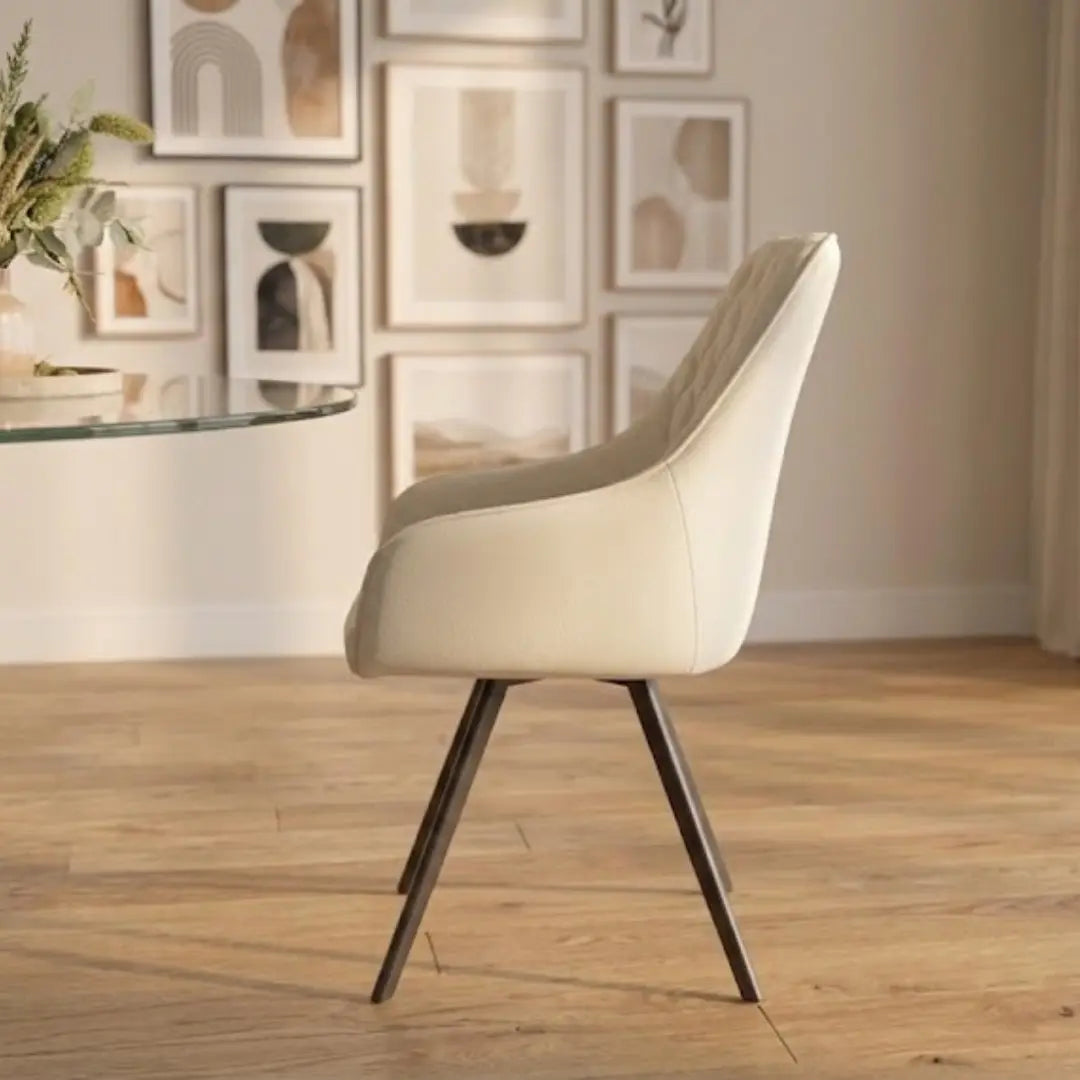 Emily Ivory Dining Chair with Black Metal Legs