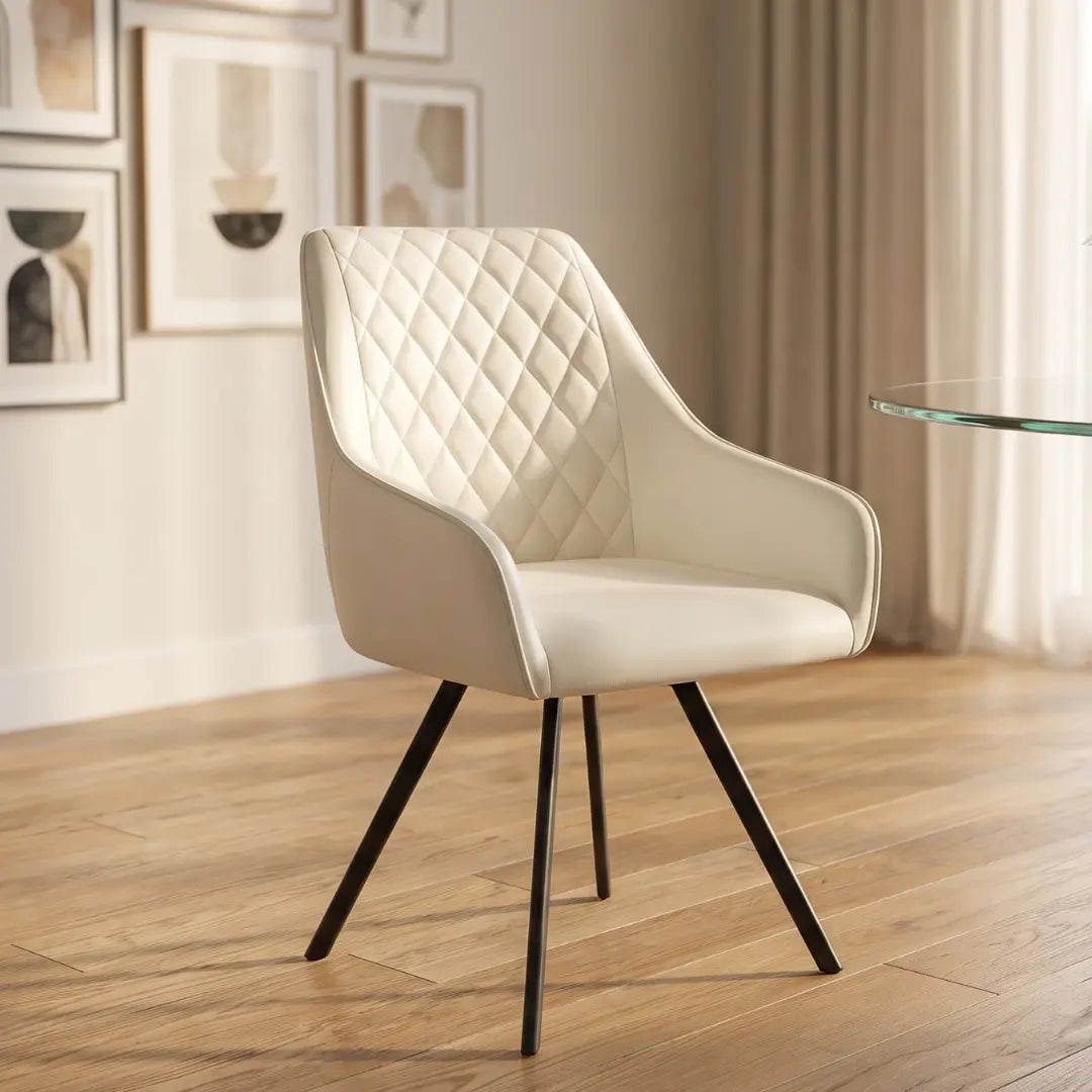 Emily Ivory Dining Chair with Black Metal Legs