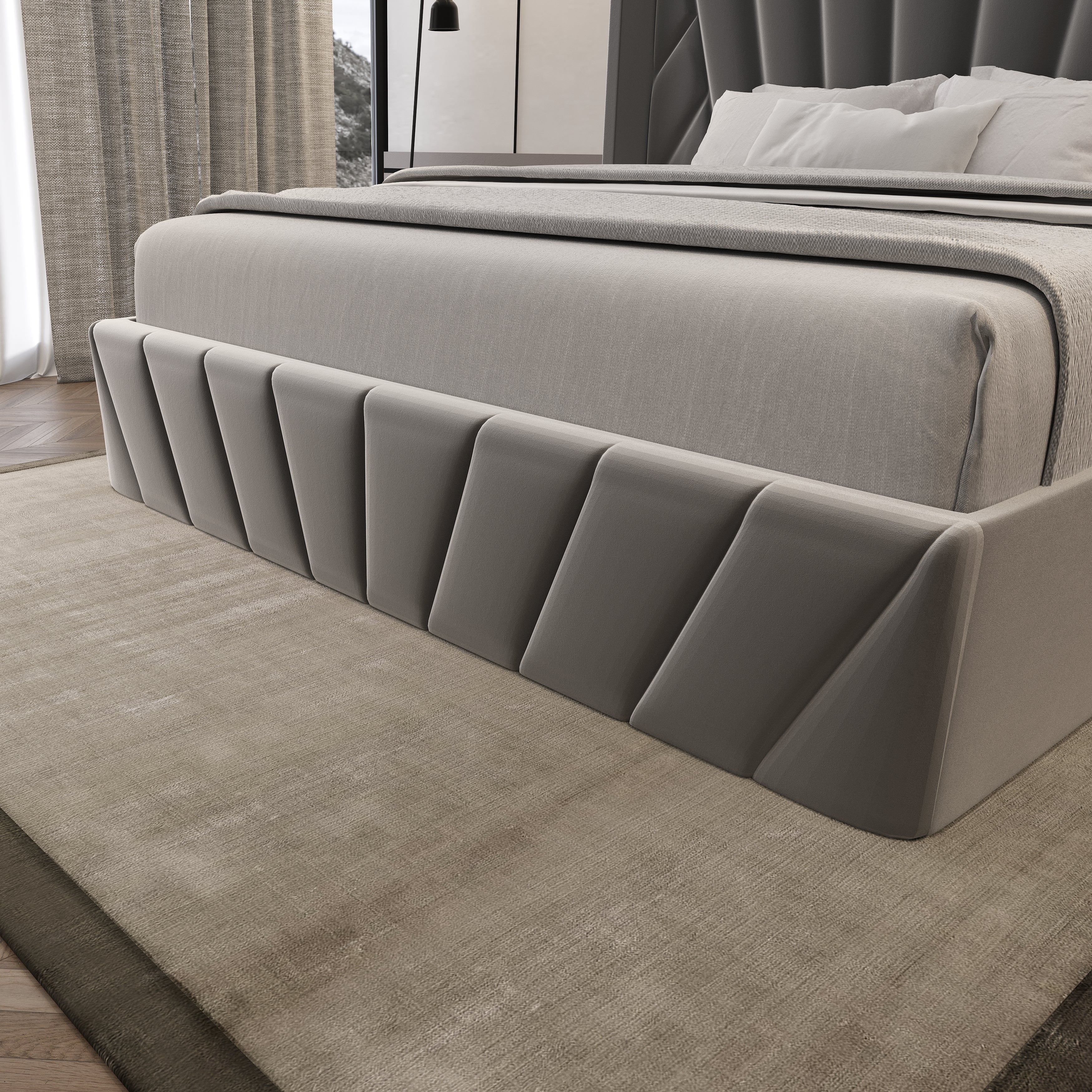 Velets Eva Contemporary Mid-Century Soft Padded Upholstered Platform Storage Bed Frame with Hydraulic Gas Lift Storage - Solid Wood Frame, Wood Slat System & Smart Hydraulic Under-Bed Storage - Charcoal Gray