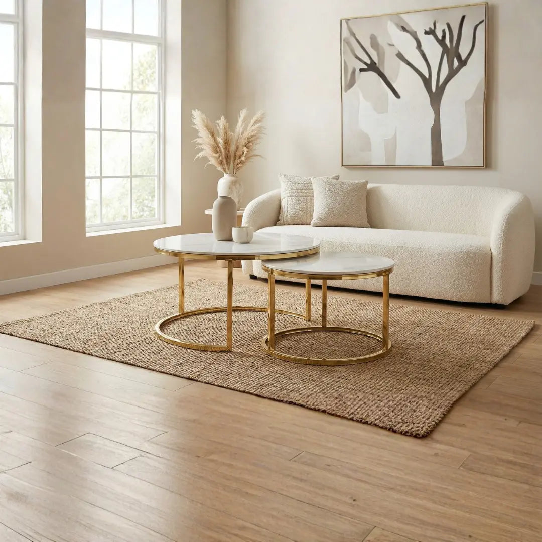 Gloria Nesting Marble Coffee Table | Sintered Stone &amp; Gold Chrome Set