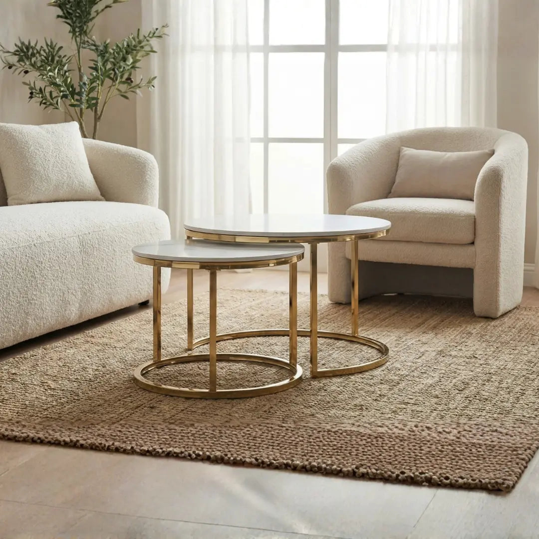 Gloria Nesting Marble Coffee Table | Sintered Stone &amp; Gold Chrome Set
