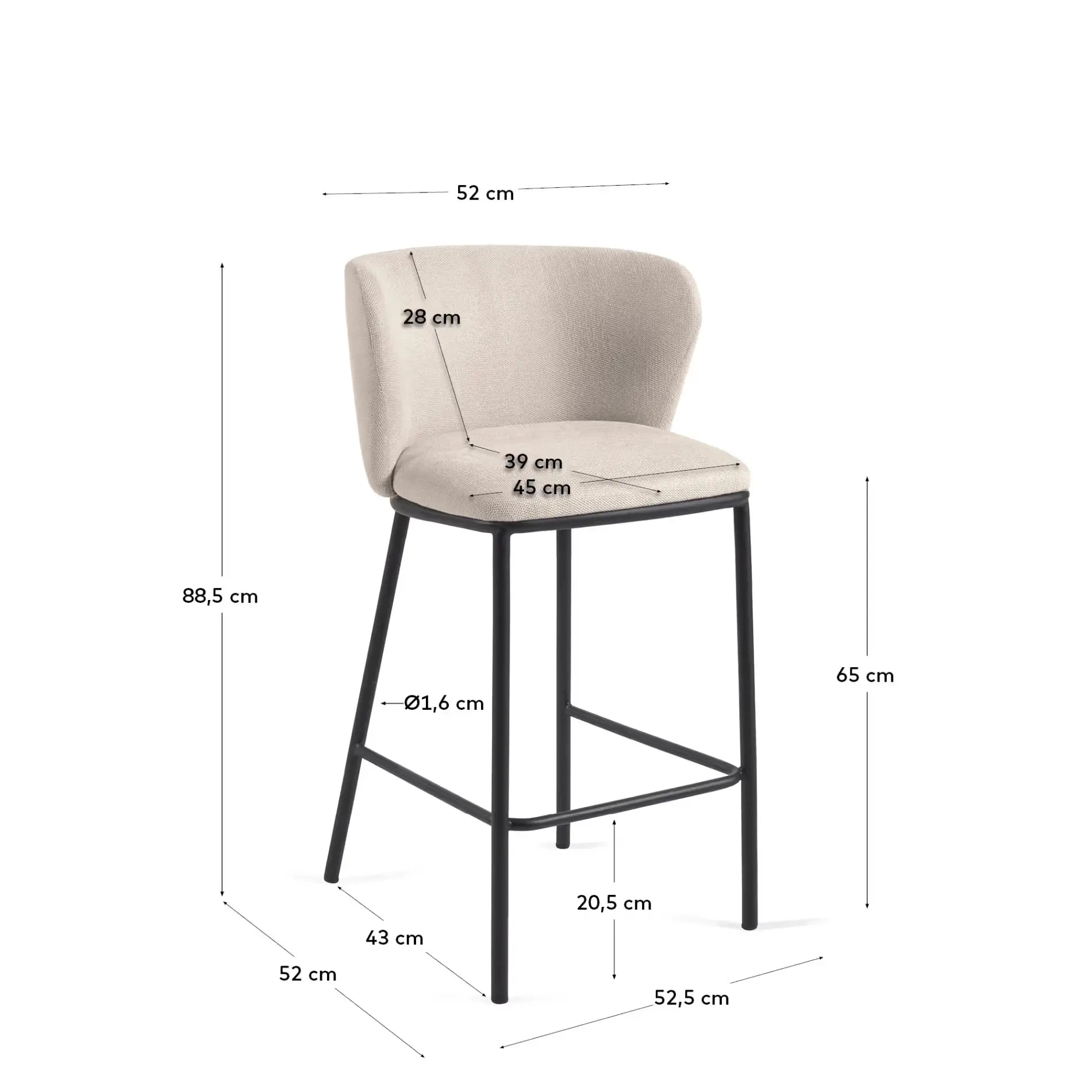 Hannah Bar Stool | Beige Chenille & Matte Black Steel