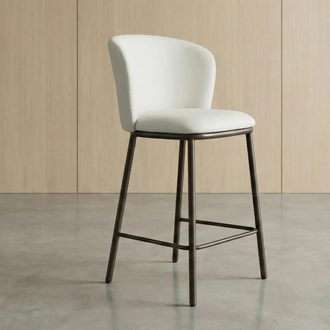 Hannah Bar Stool | Beige Chenille & Matte Black Steel