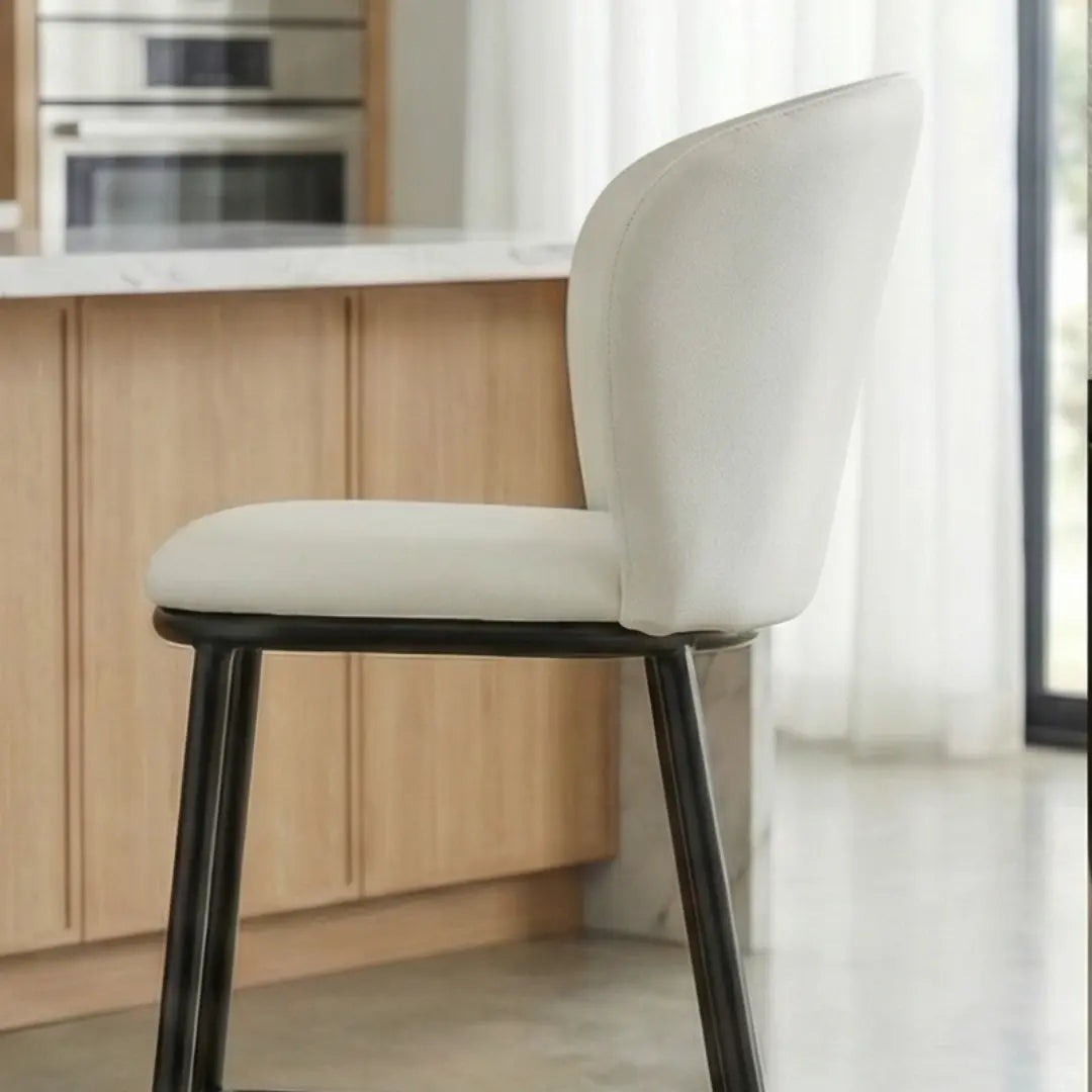 Hannah Bar Stool | Beige Chenille & Matte Black Steel