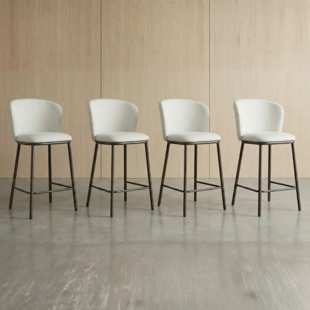 Hannah Bar Stool | Beige Chenille & Matte Black Steel