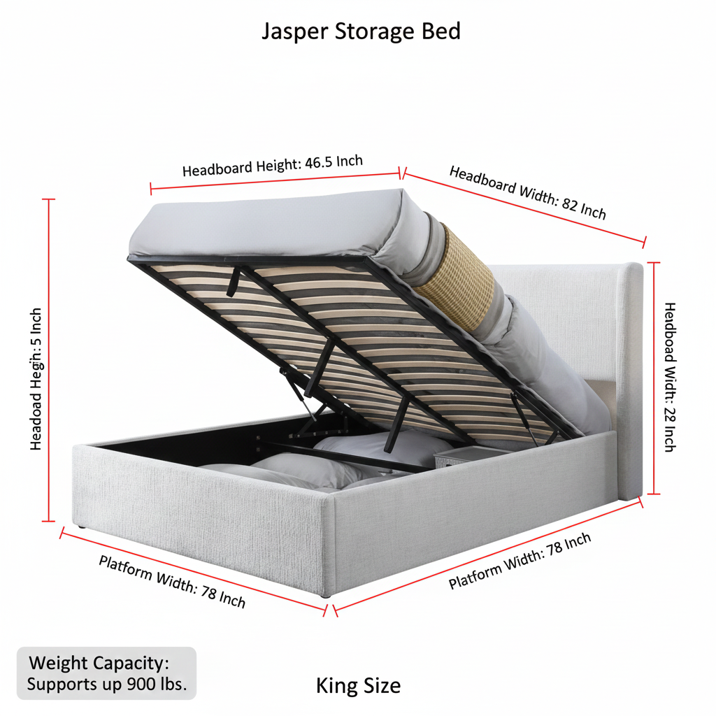Jasper Lift-Up Storage Boucle Bed – White