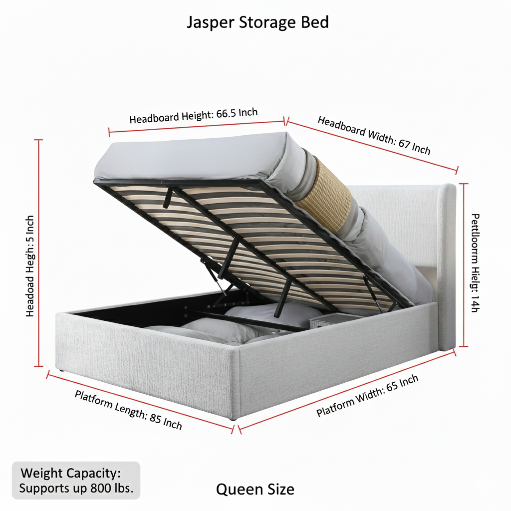 Jasper Lift-Up Storage Boucle Bed – White