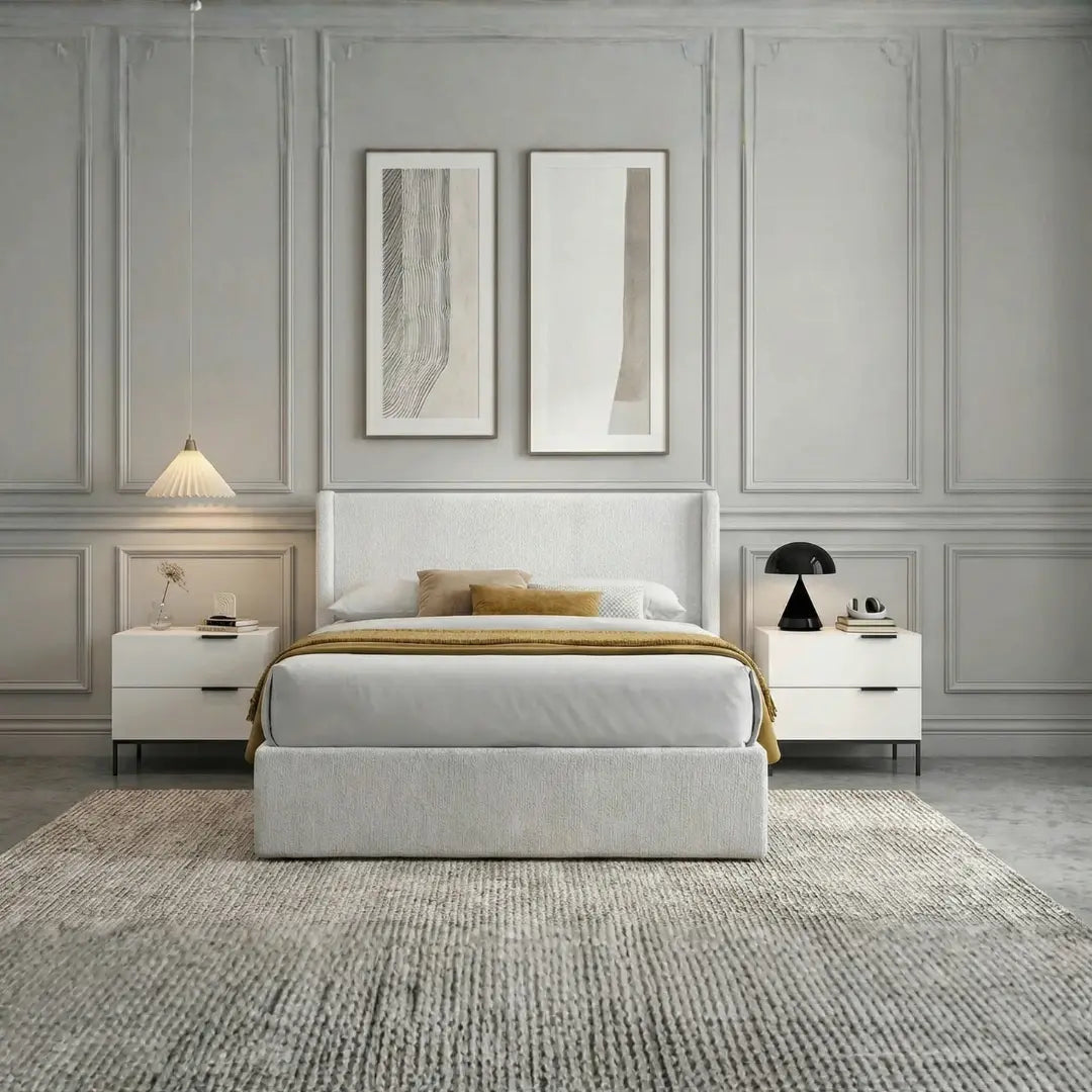 Jasper Lift-Up Storage Boucle Bed – White