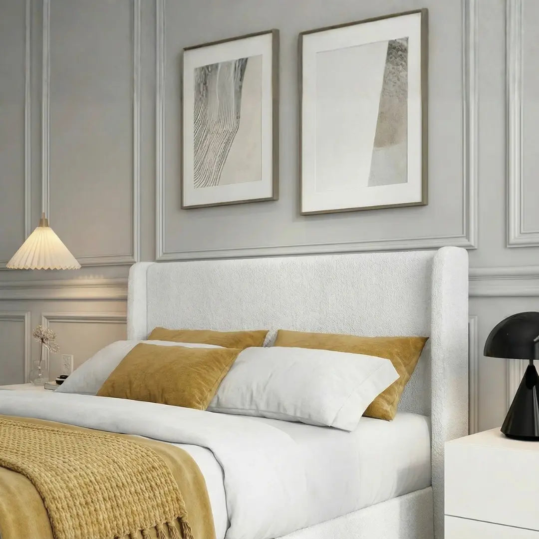 Jasper Lift-Up Storage Boucle Bed – White