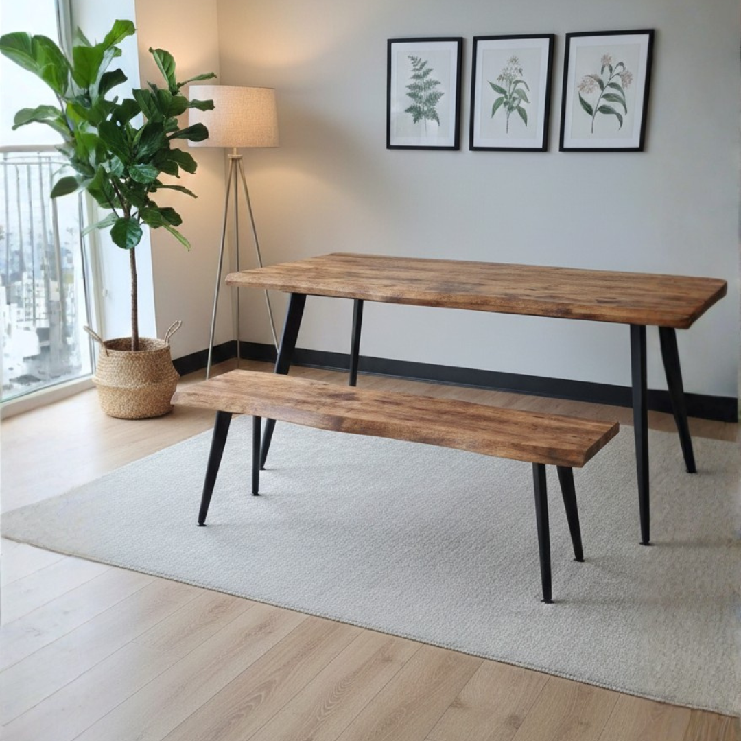 Lia Live Edge Bench | Modern Rustic MDF Wooden Dining Bench