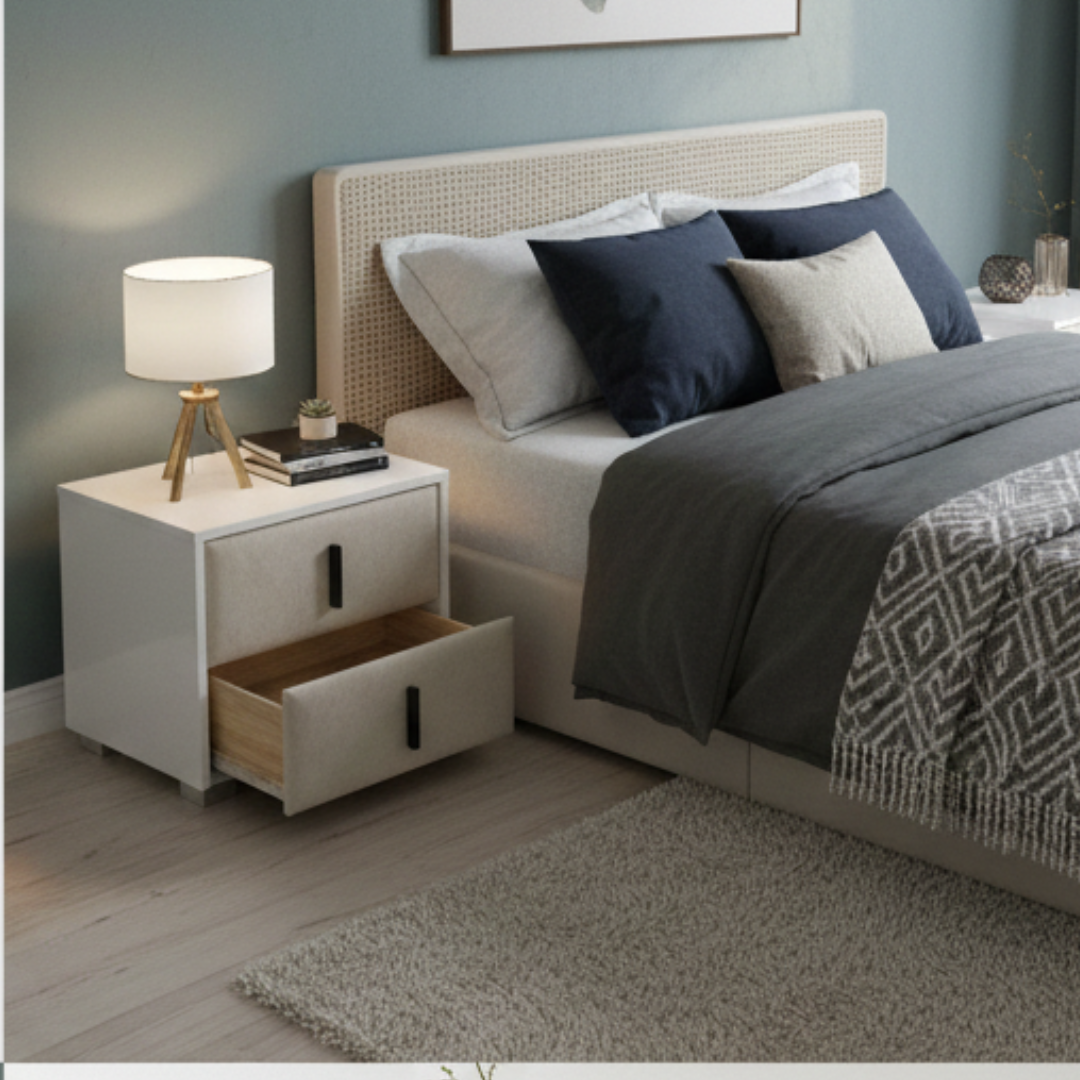 Liana Ivory Velvet Nightstand | Modern Bedside Table with Storag