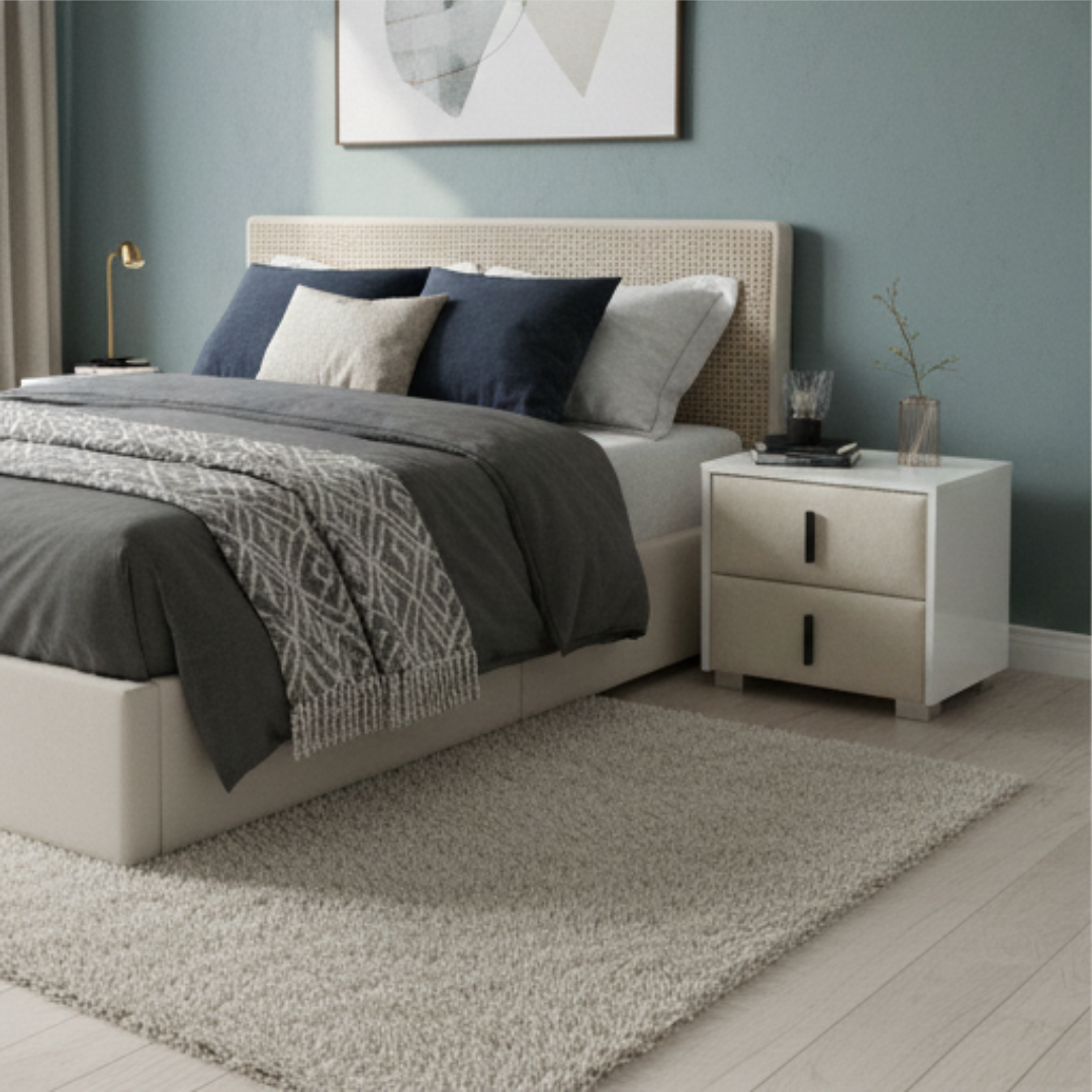 Liana Ivory Velvet Nightstand | Modern Bedside Table with Storag