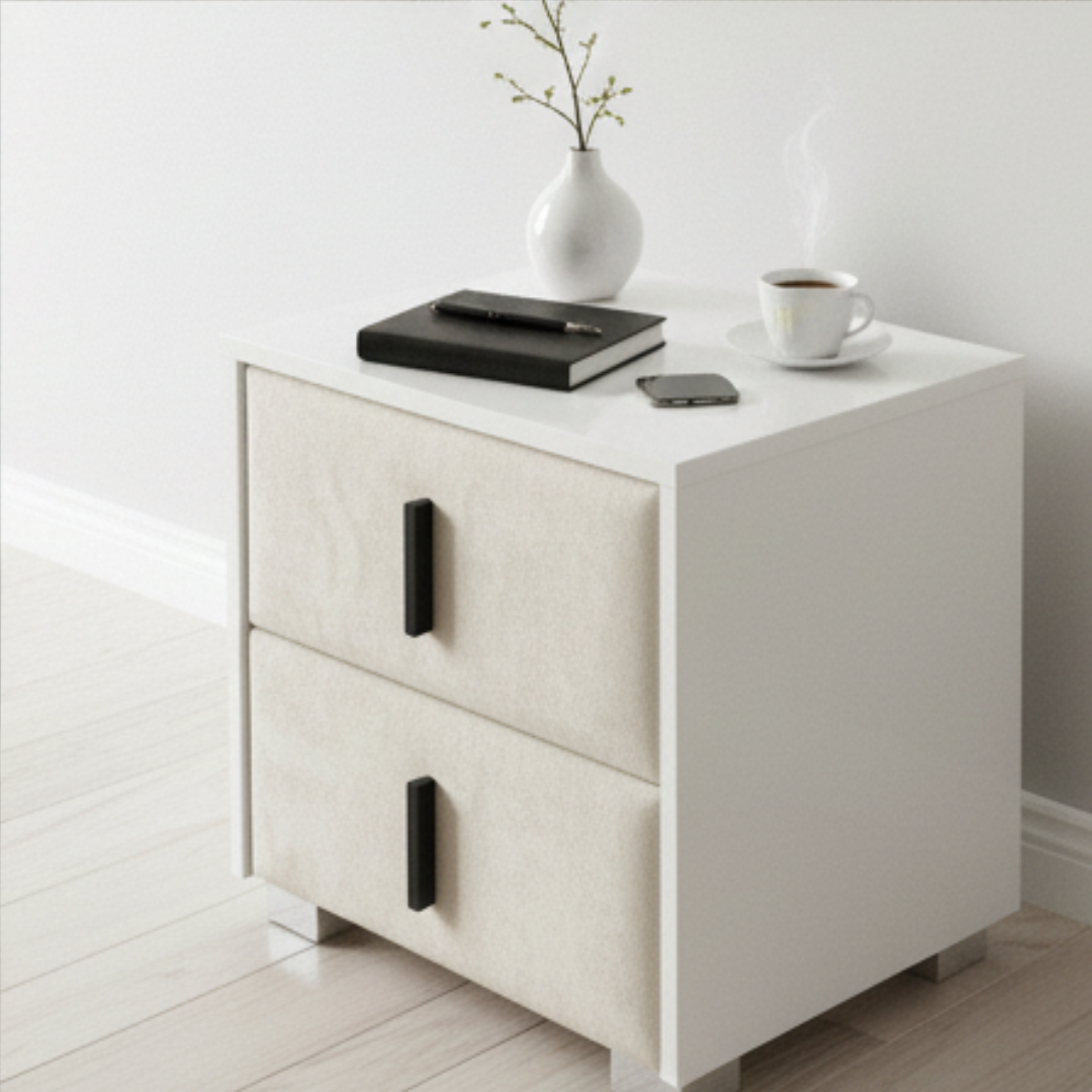 Liana Ivory Velvet Nightstand | Modern Bedside Table with Storag