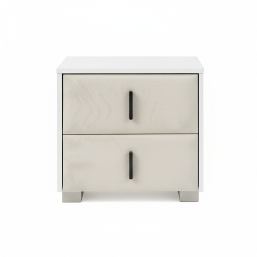 Liana Ivory Velvet Nightstand | Modern Bedside Table with Storag