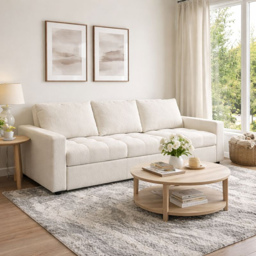 Lumi White Bouclé Sofa | Modern Textured Minimalist Couch