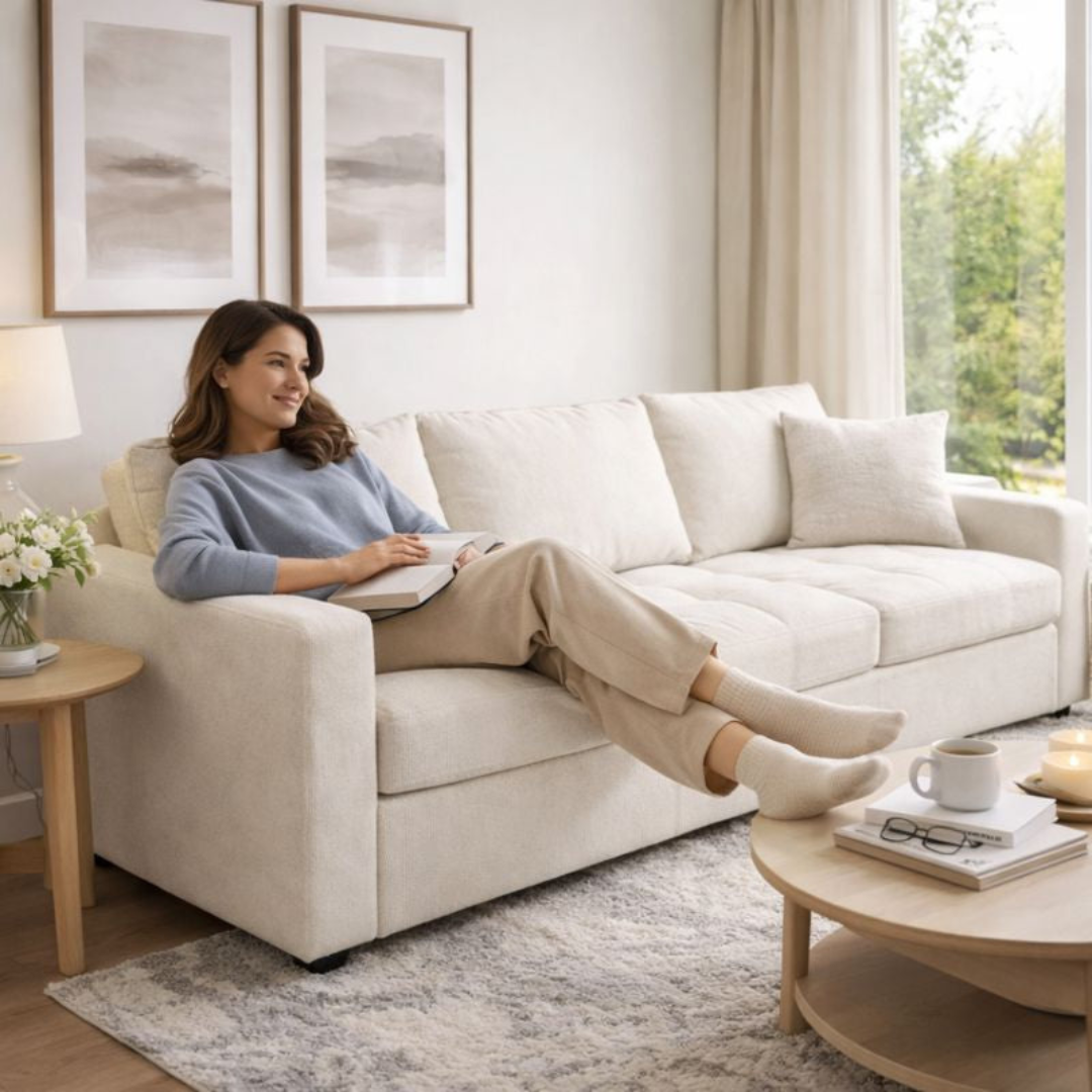 Lumi White Bouclé Sofa | Modern Textured Minimalist Couch
