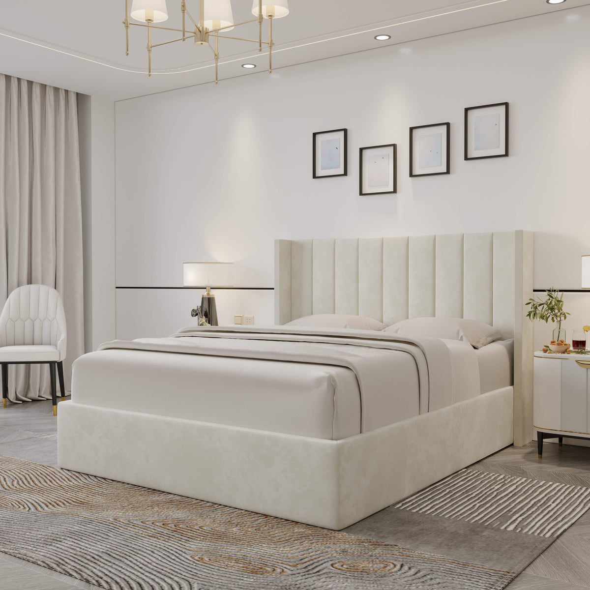 Oliver Mid‐Century Upholstered Platform Storage Bed Frame with Hydraulic Gas‐Lift & Solid Wood Slats – King/Queen/Double Size – 3