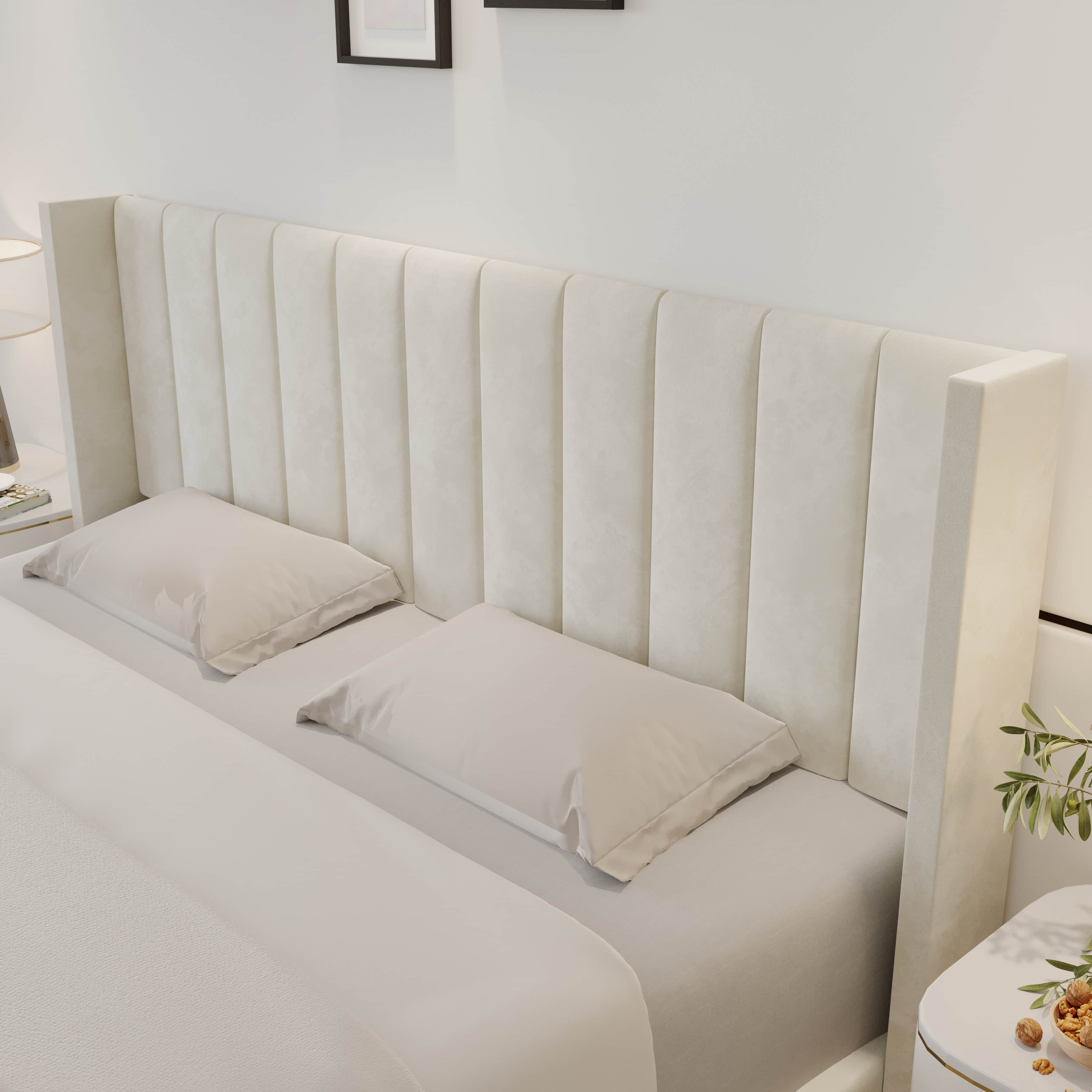 Oliver Mid‐Century Upholstered Platform Storage Bed Frame with Hydraulic Gas‐Lift & Solid Wood Slats – King/Queen/Double Size – 5