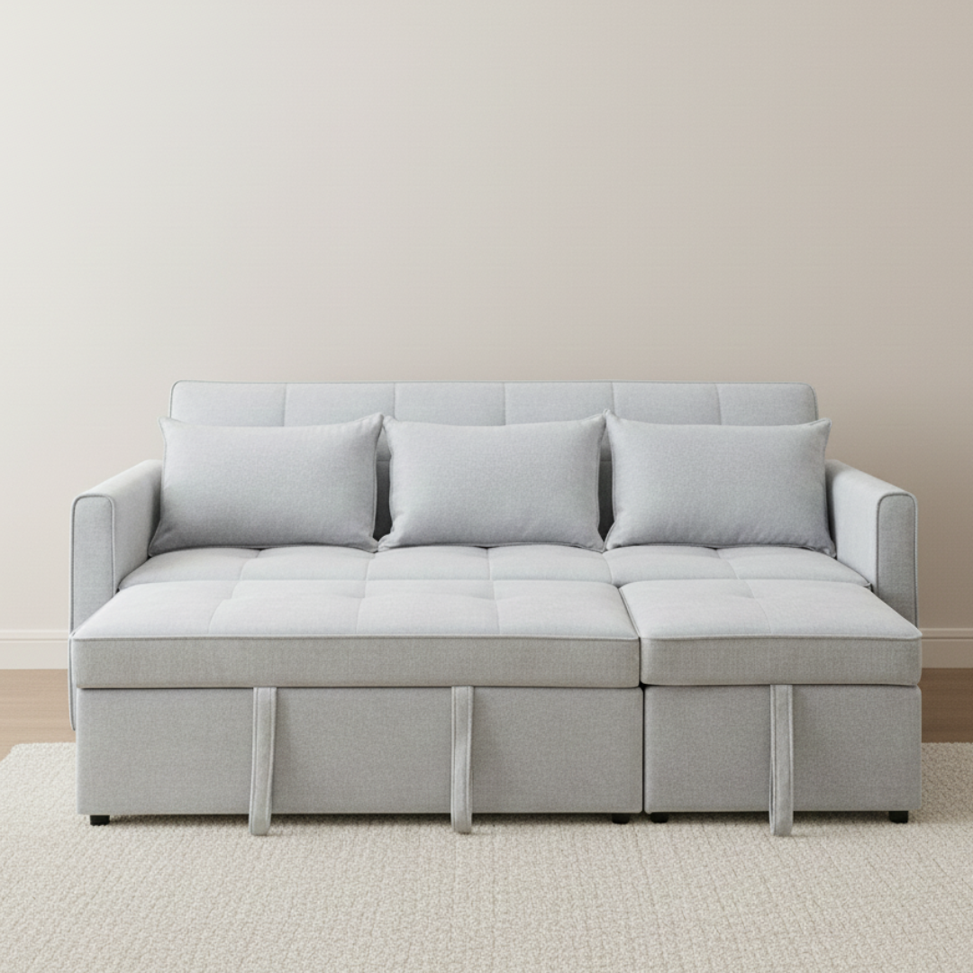 Raya Gray Velvet Queen Sofa Bed | Dual Pull-Out Sleeper Couch
