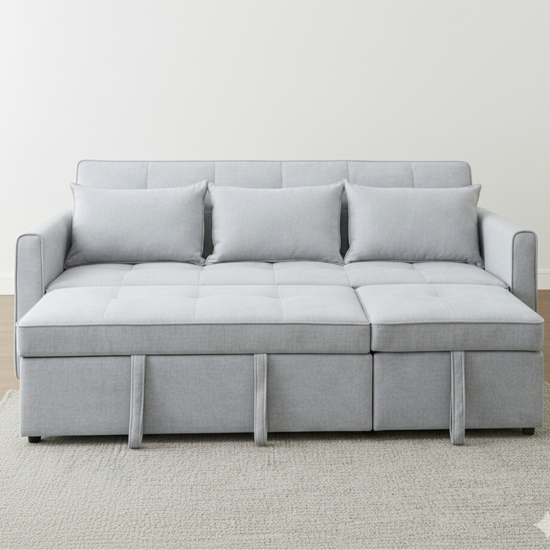 Raya Gray Velvet Queen Sofa Bed | Dual Pull-Out Sleeper Couch