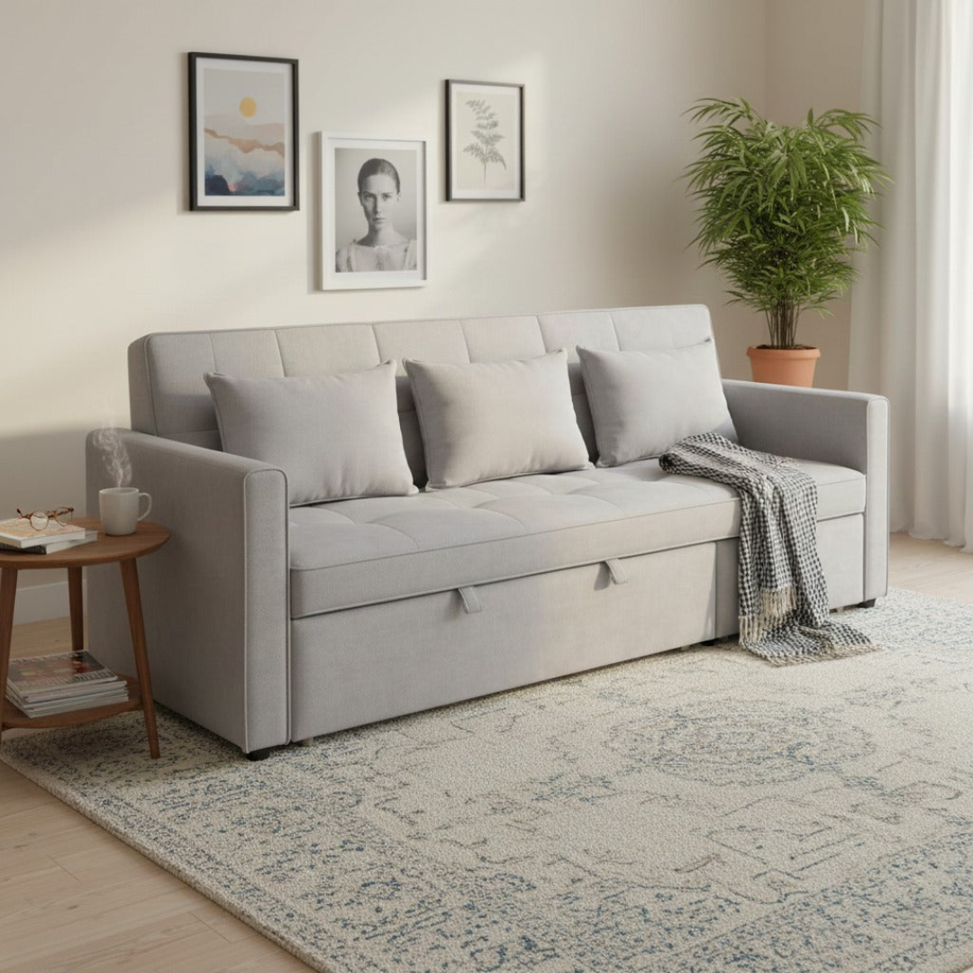 Raya Gray Velvet Queen Sofa Bed | Dual Pull-Out Sleeper Couch
