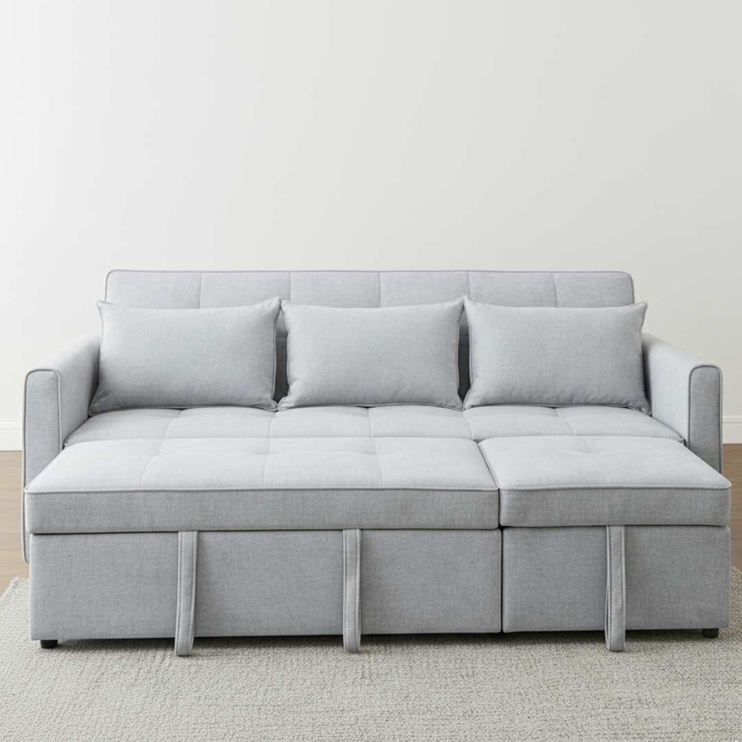 Raya Gray Velvet Queen Sofa Bed | Dual Pull-Out Sleeper Couch