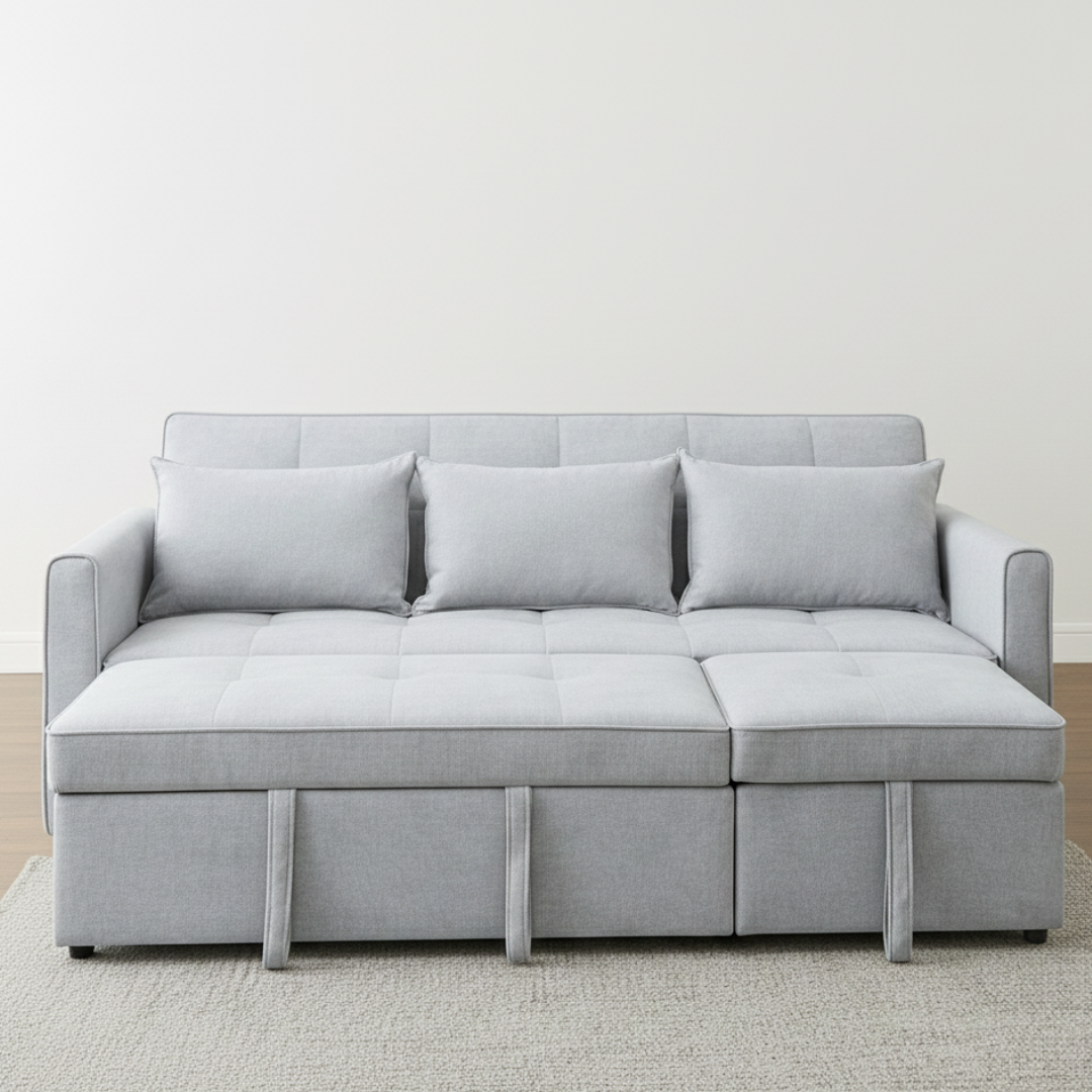 Raya Gray Velvet Queen Sofa Bed | Dual Pull-Out Sleeper Couch