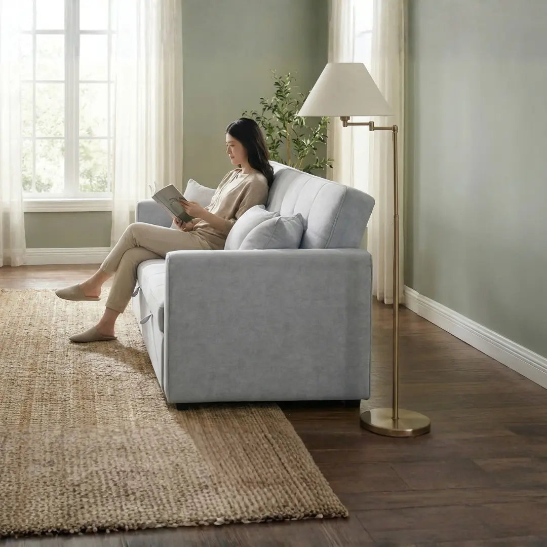 Raya Gray Velvet Queen Sofa Bed | Dual Pull-Out Sleeper Couch