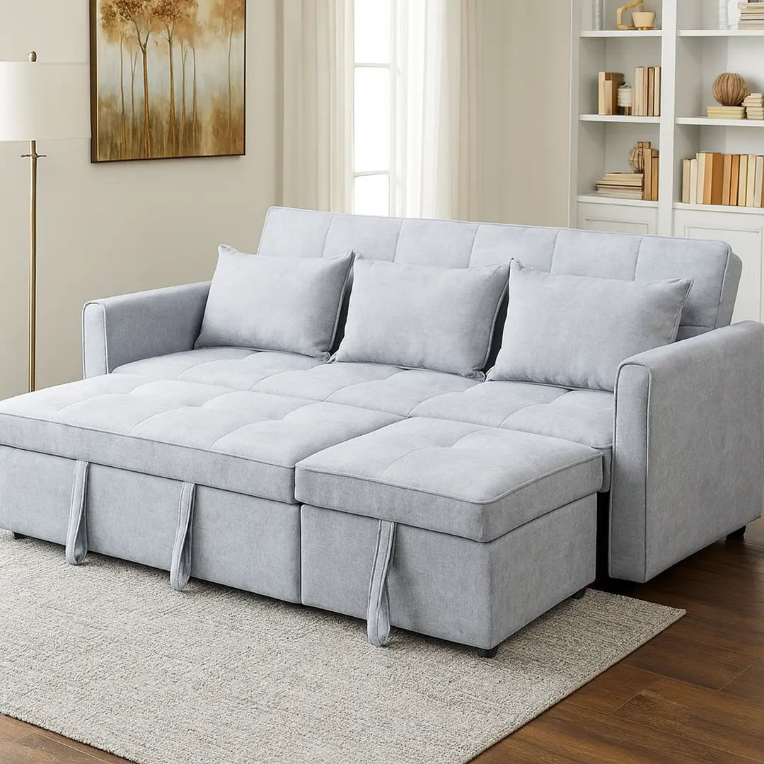 Raya Gray Velvet Queen Sofa Bed | Dual Pull-Out Sleeper Couch