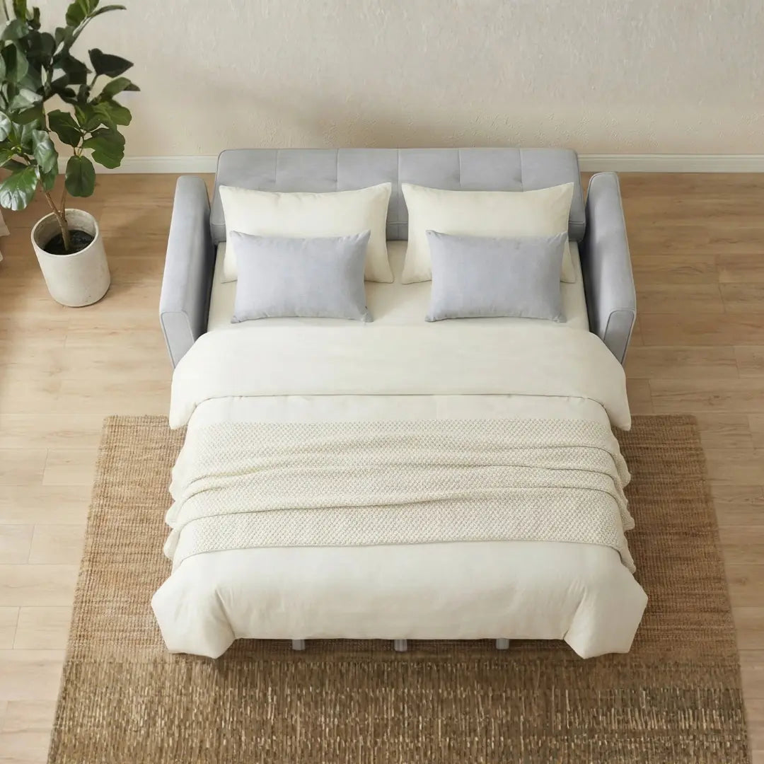 Raya Gray Velvet Queen Sofa Bed | Dual Pull-Out Sleeper Couch