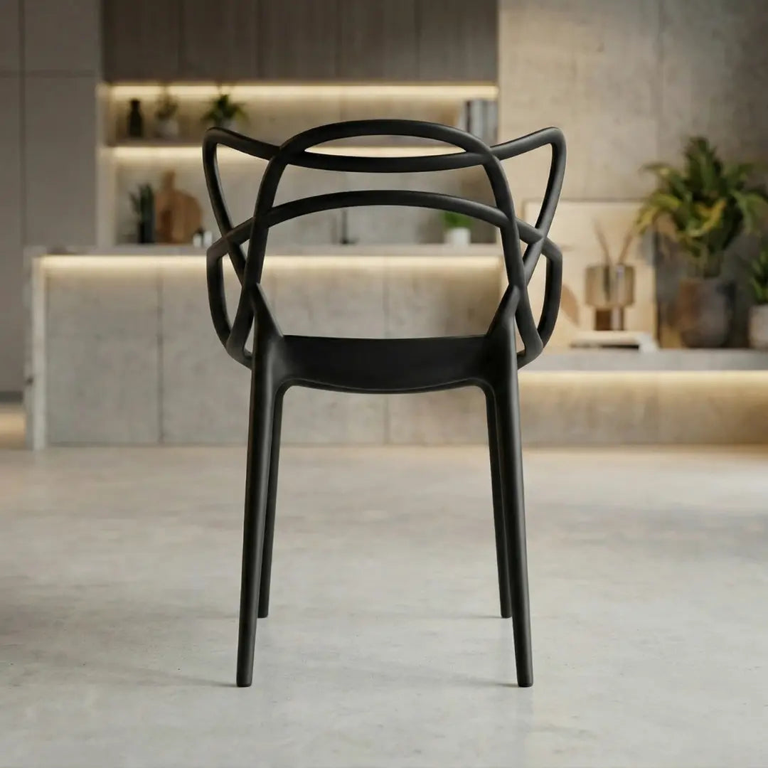 Sandra Lightweight Molded Plastic Cross Back Stacking Arm Dining Chairs - Black