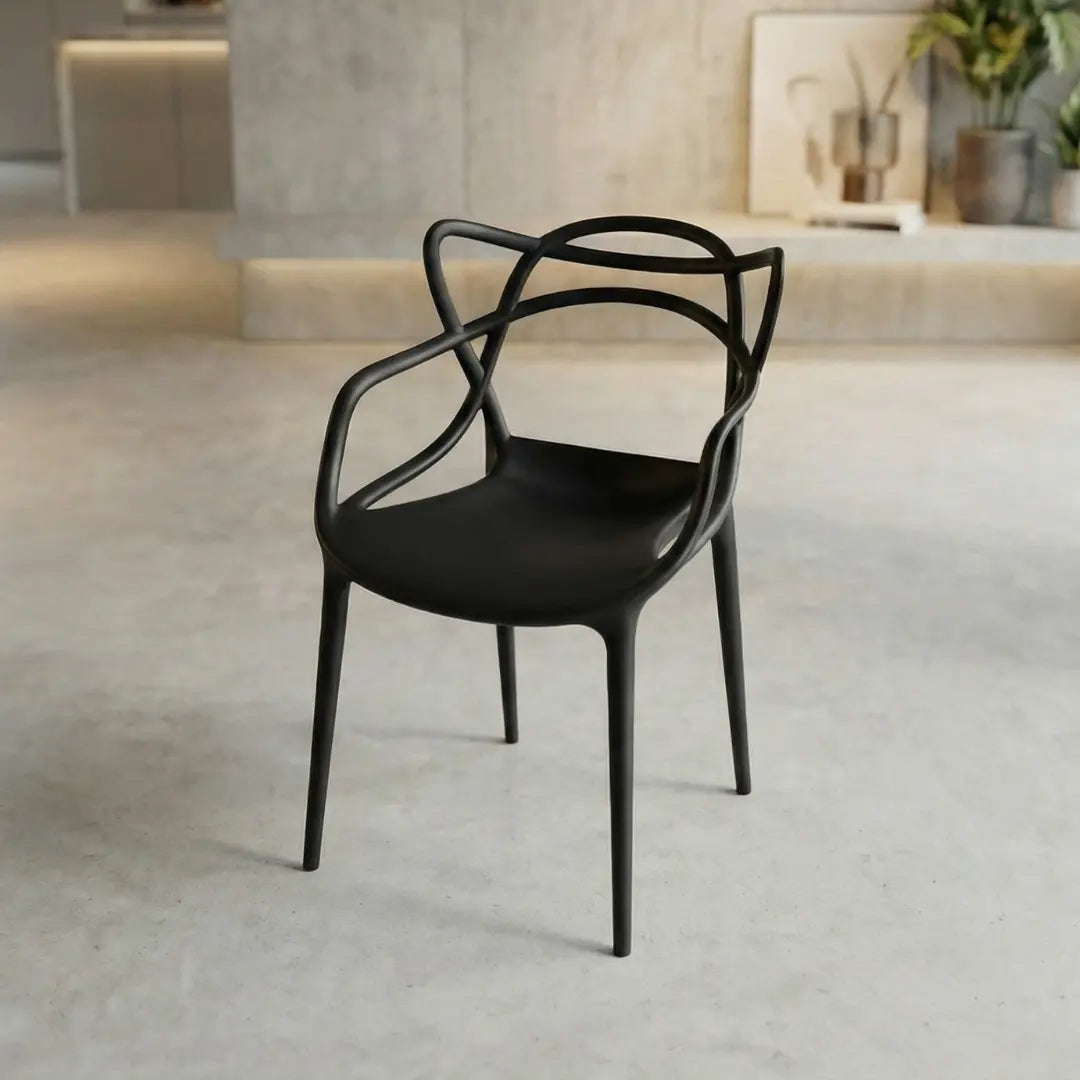 Sandra Lightweight Molded Plastic Cross Back Stacking Arm Dining Chairs - Black