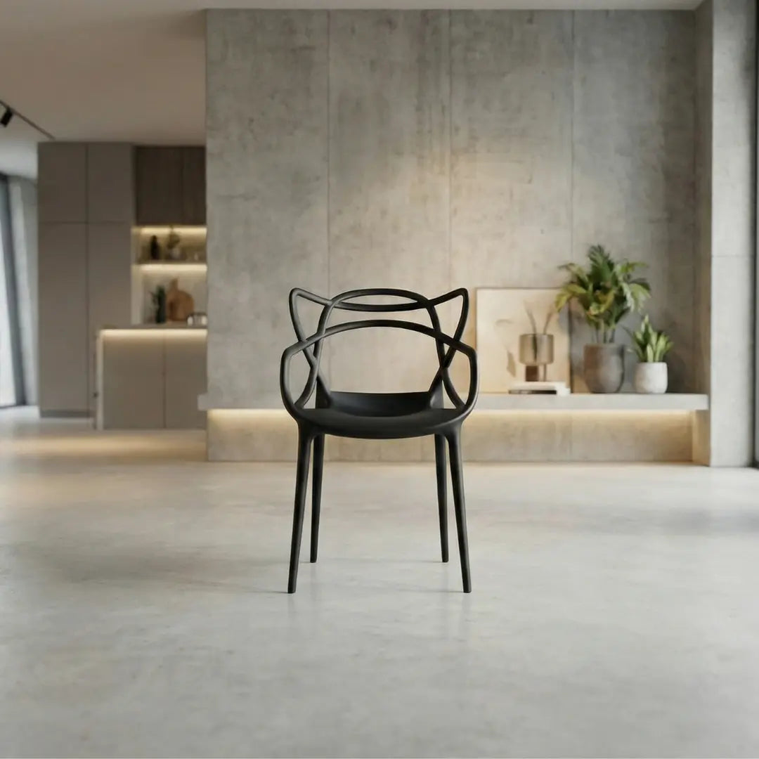 Sandra Lightweight Molded Plastic Cross Back Stacking Arm Dining Chairs - Black