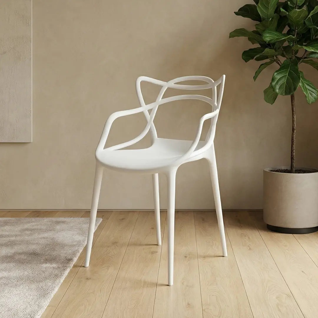 Sandra Lightweight Molded Plastic Cross Back Stacking Arm Dining Chairs - White 1