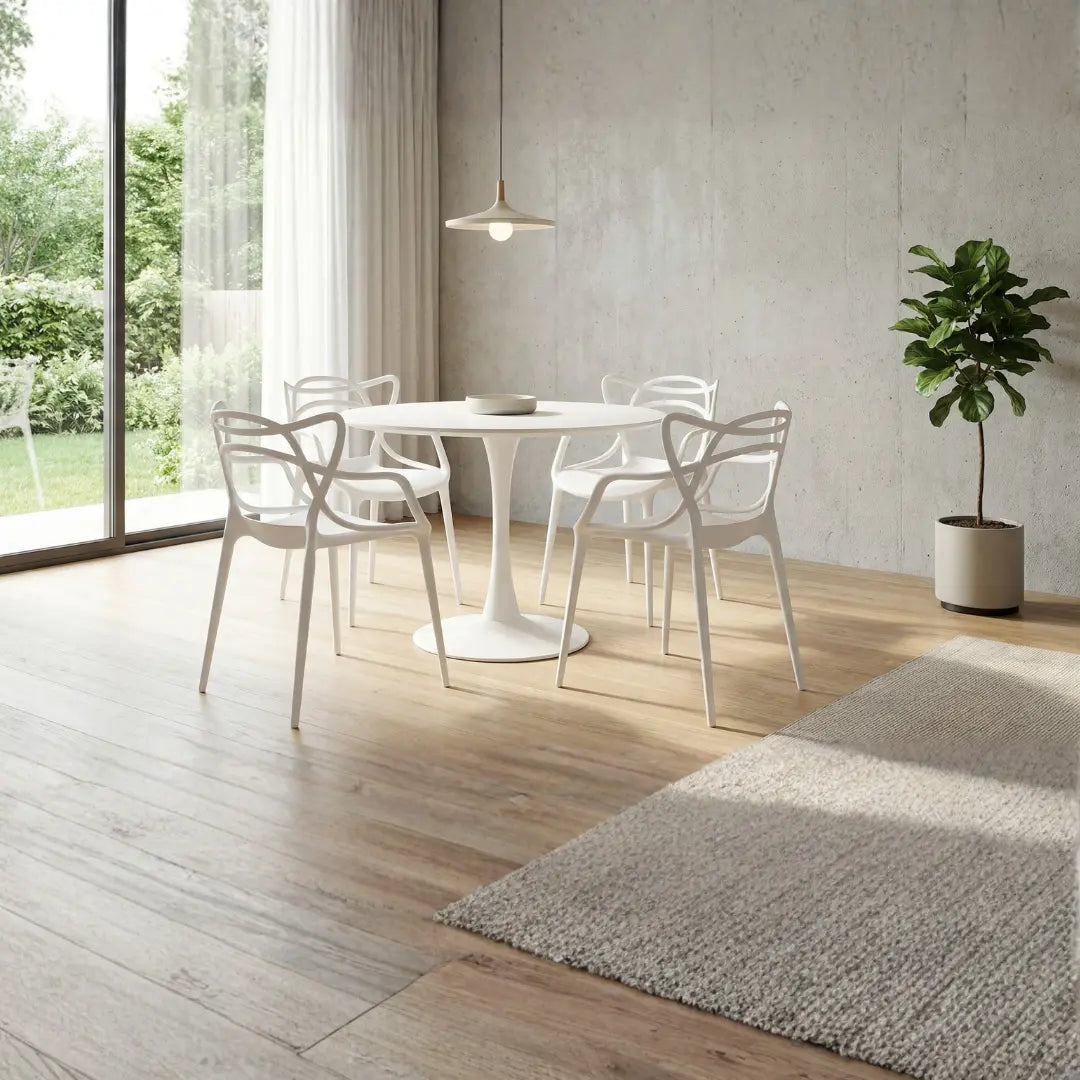 Sandra Lightweight Molded Plastic Cross Back Stacking Arm Dining Chairs - White